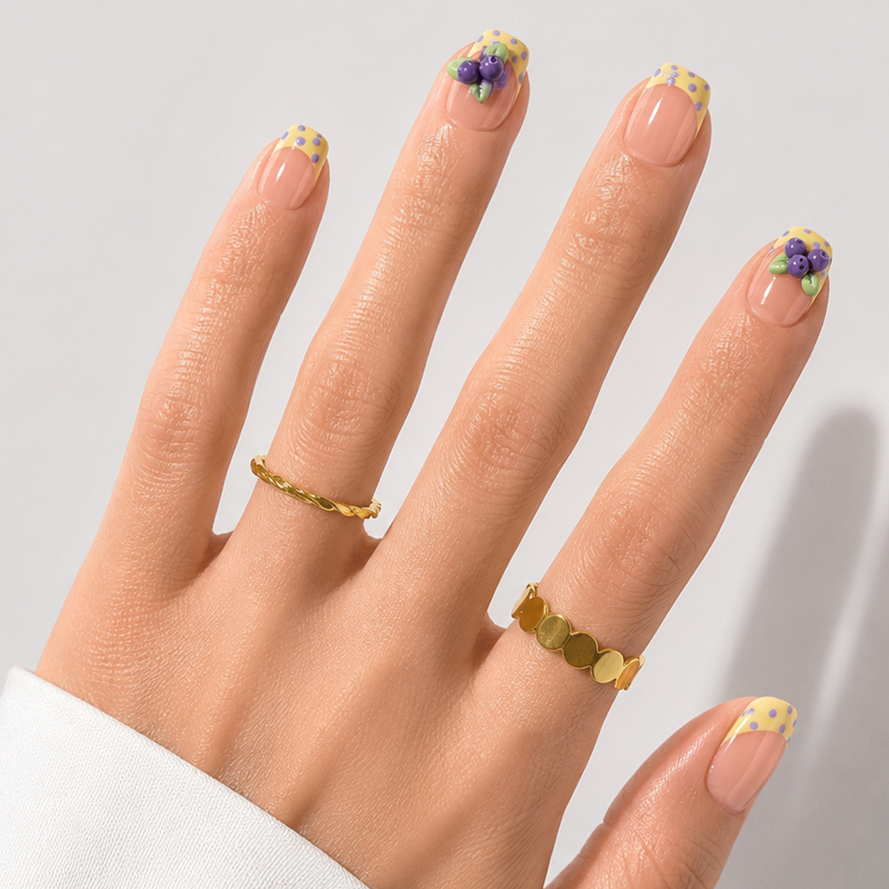 Sarı Nail Art Kısa Balerin El Yapımı Takma Tırnak KKBL-3541