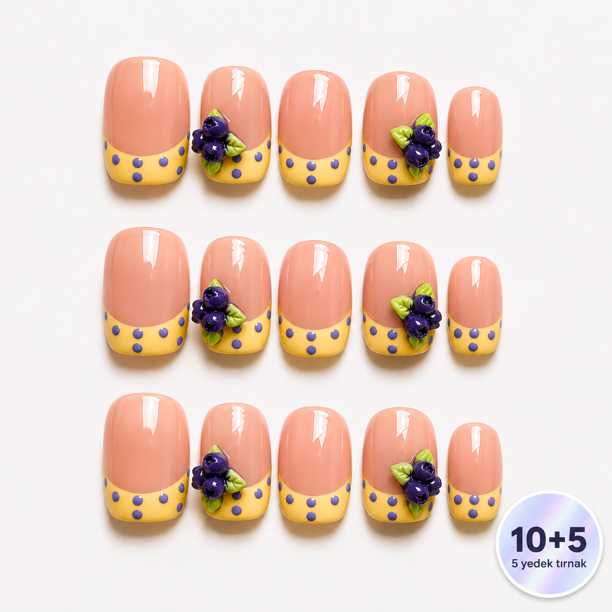 Sarı Nail Art Kısa Balerin El Yapımı Takma Tırnak KKBL-3541