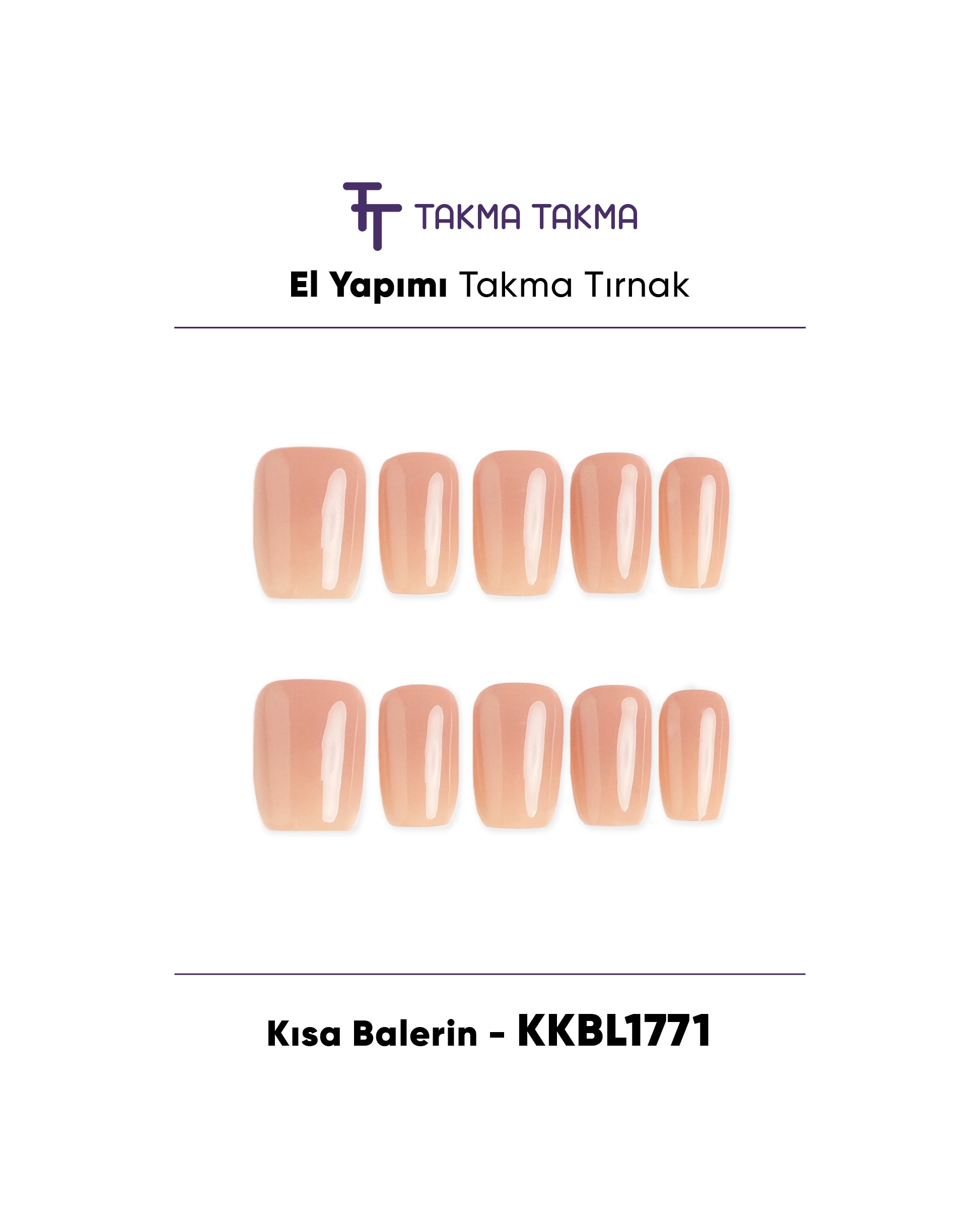 10'lu KKBL1771 Kısa Balerin Tekrar Kullanılabilir El Yapımı Protez Takma Tırnak Takma Takma