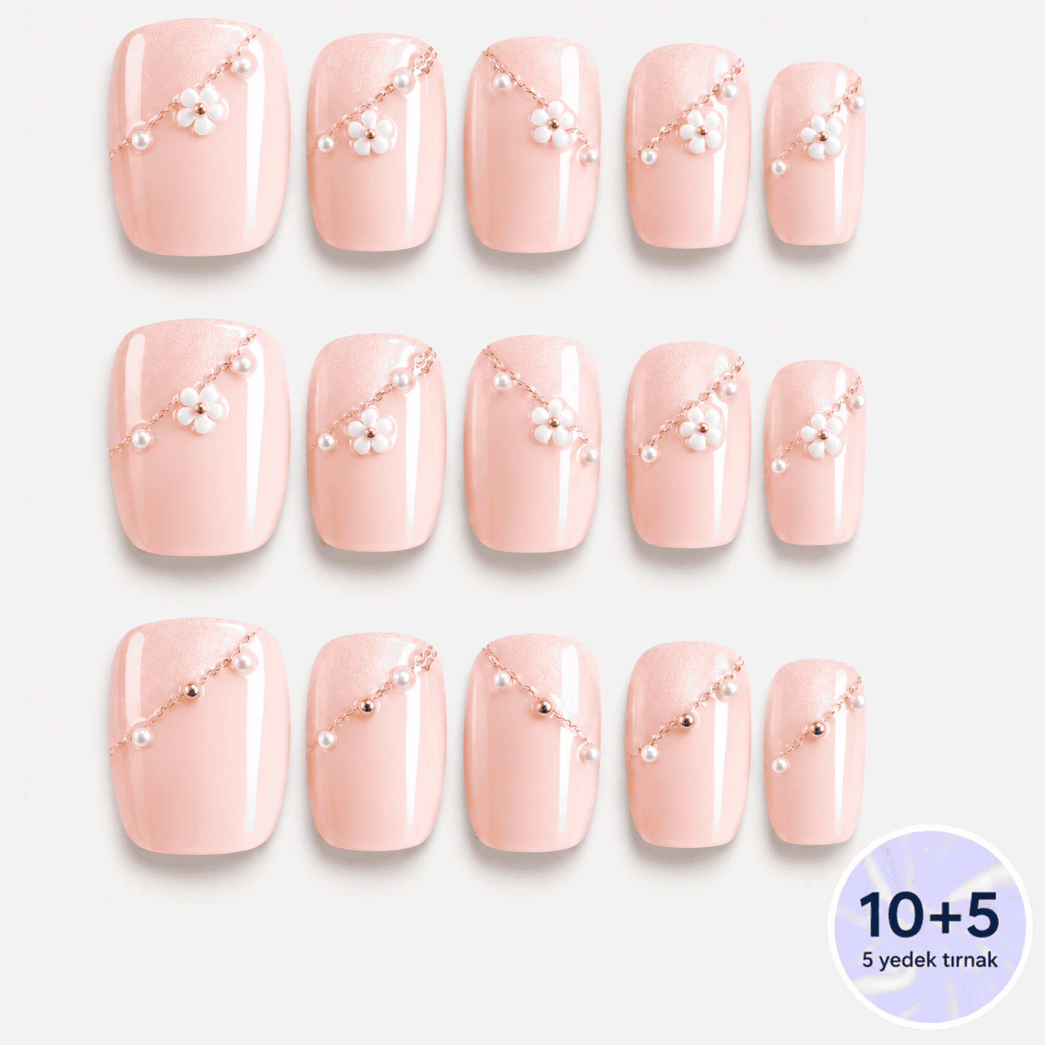 Ten Rengi Nail Art Kısa Kare El Yapımı Jel Takma Tırnak KKKR-3503