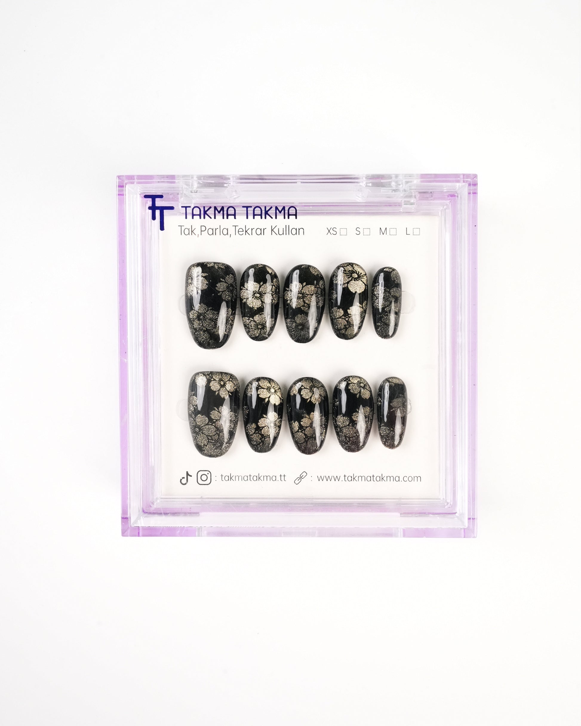 KKOV1627 Siyah Kısa Oval 15'li Tekrar Kullanılabilir El Yapımı Protez Takma Tırnak