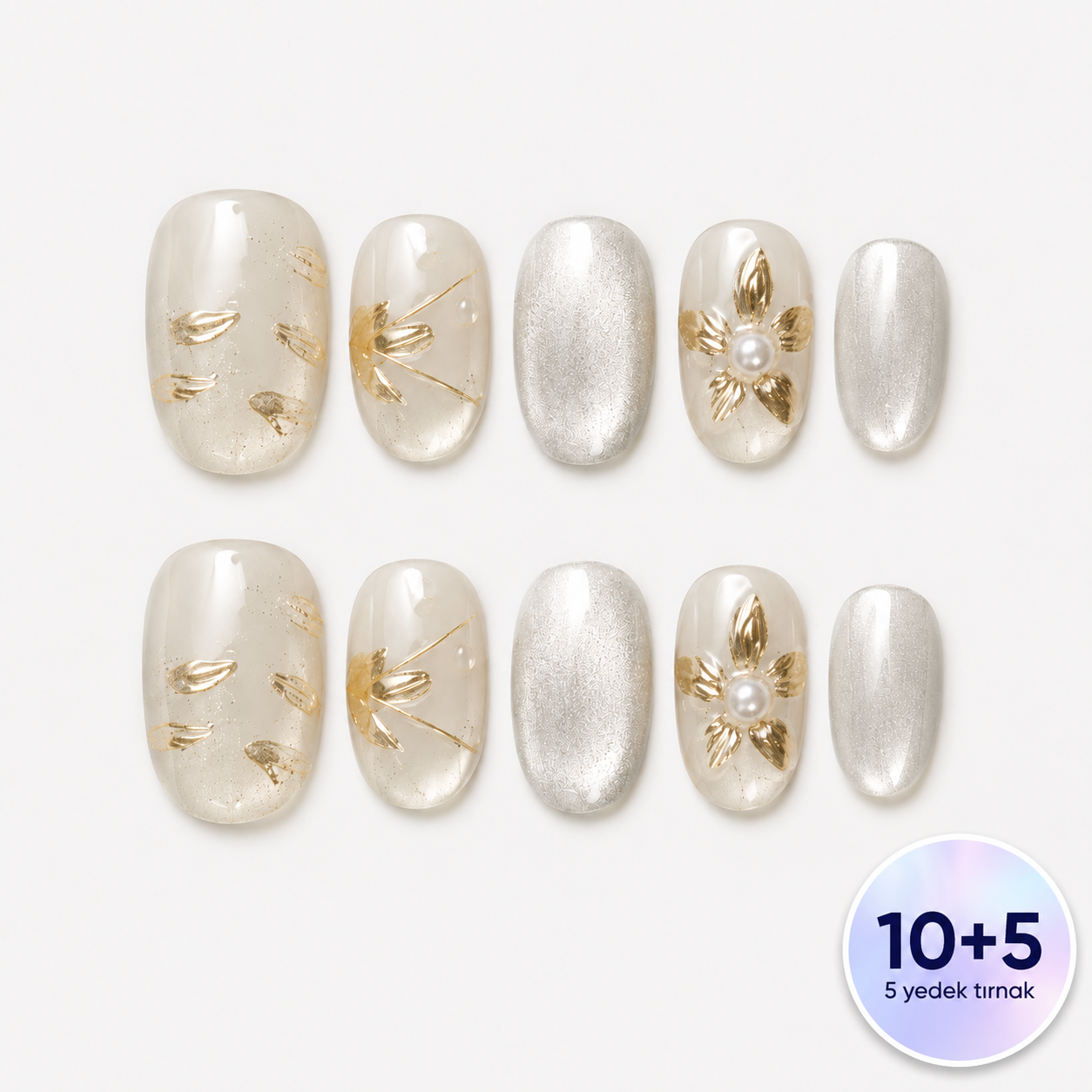 Nail Art Kısa Oval El Yapımı Jel Takma Tırnak KKOV1630