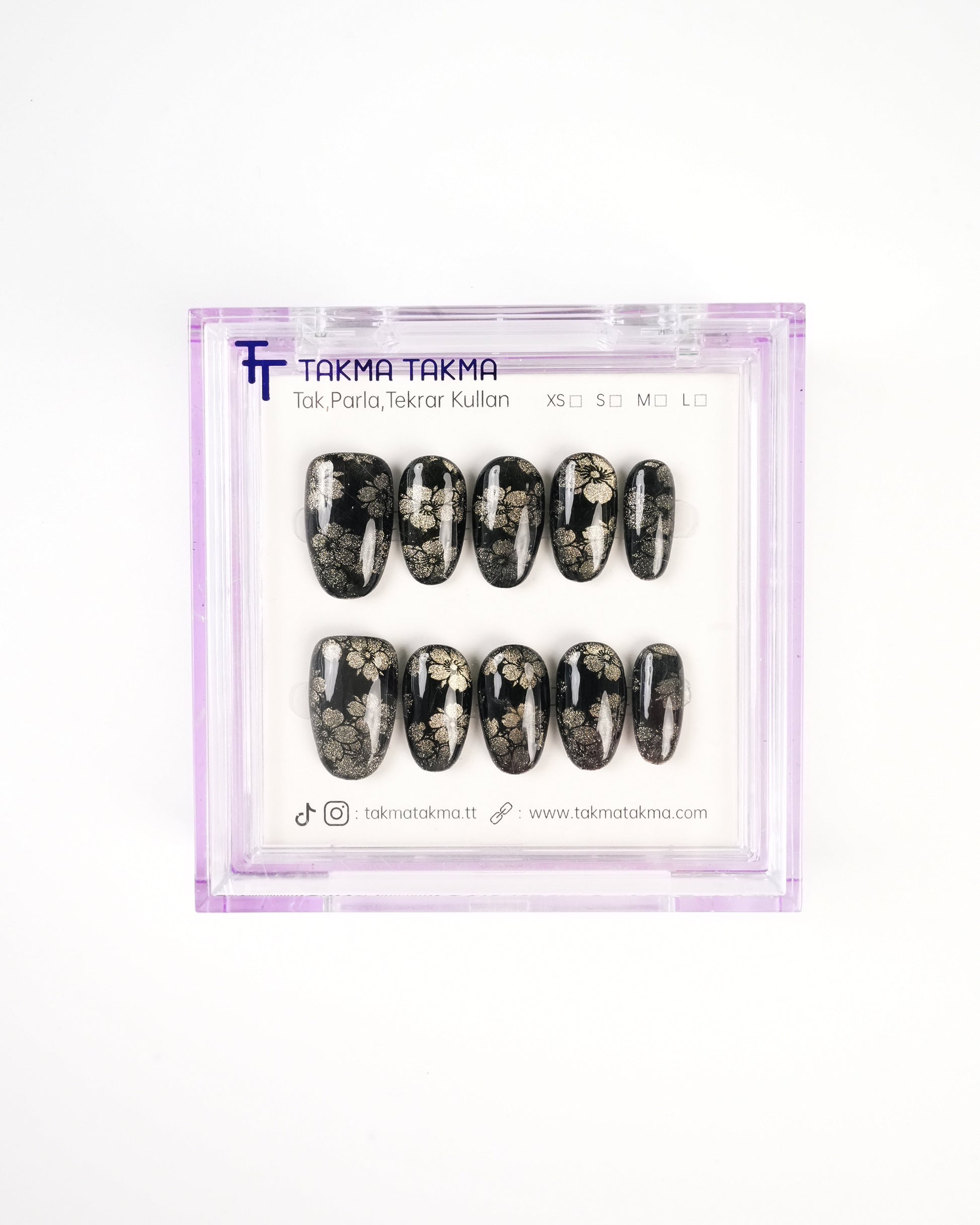 KKOV1631 Siyah Kısa Oval 15'li Tekrar Kullanılabilir El Yapımı Protez Takma Tırnak