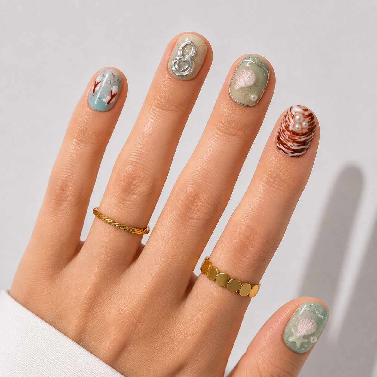 Mavi Nail Art Kısa Yuvarlak El Yapımı Jel Takma Tırnak KKYL-3502