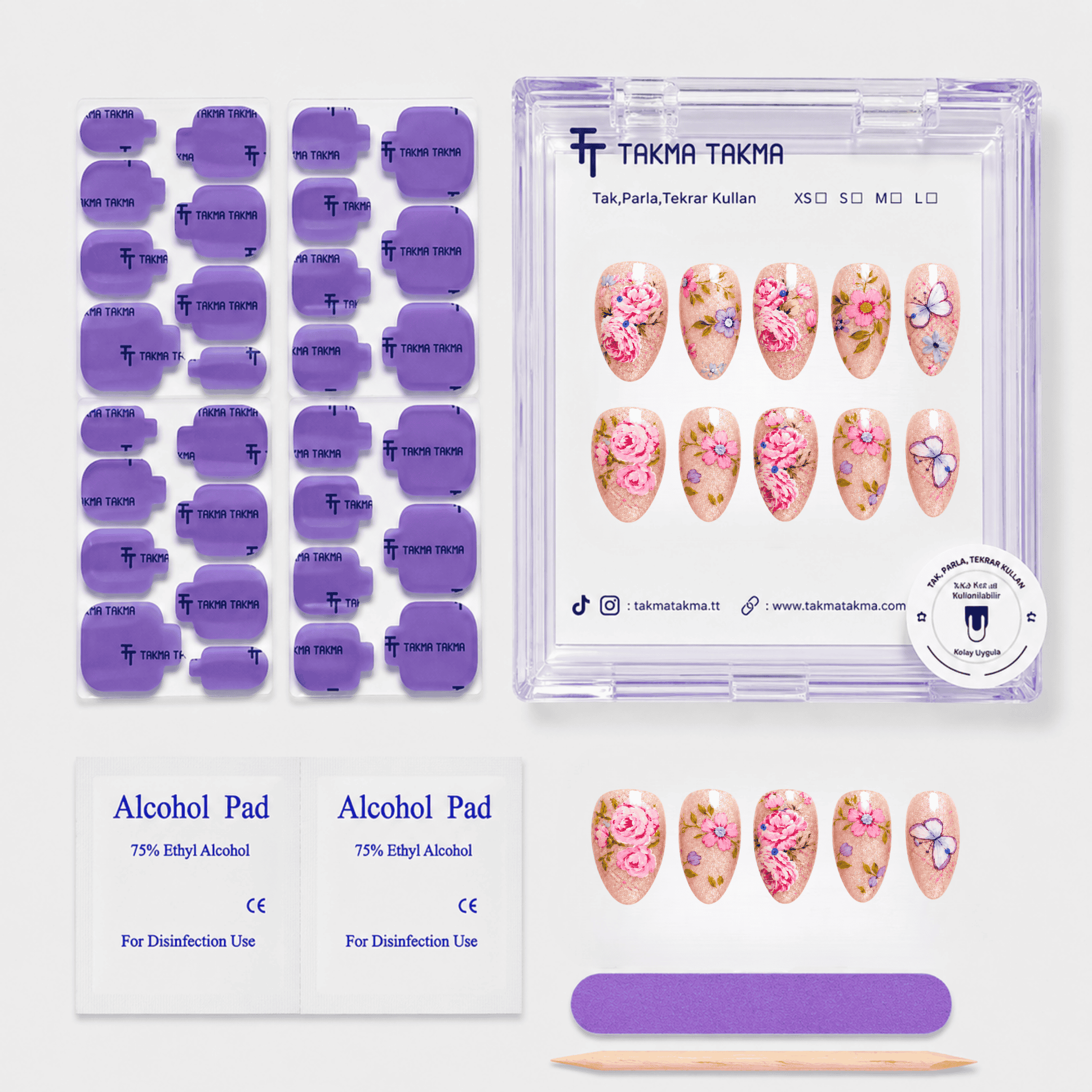 Renkli Nail Art Kısa Badem El Yapımı Jel Takma Tırnak KKYL1789