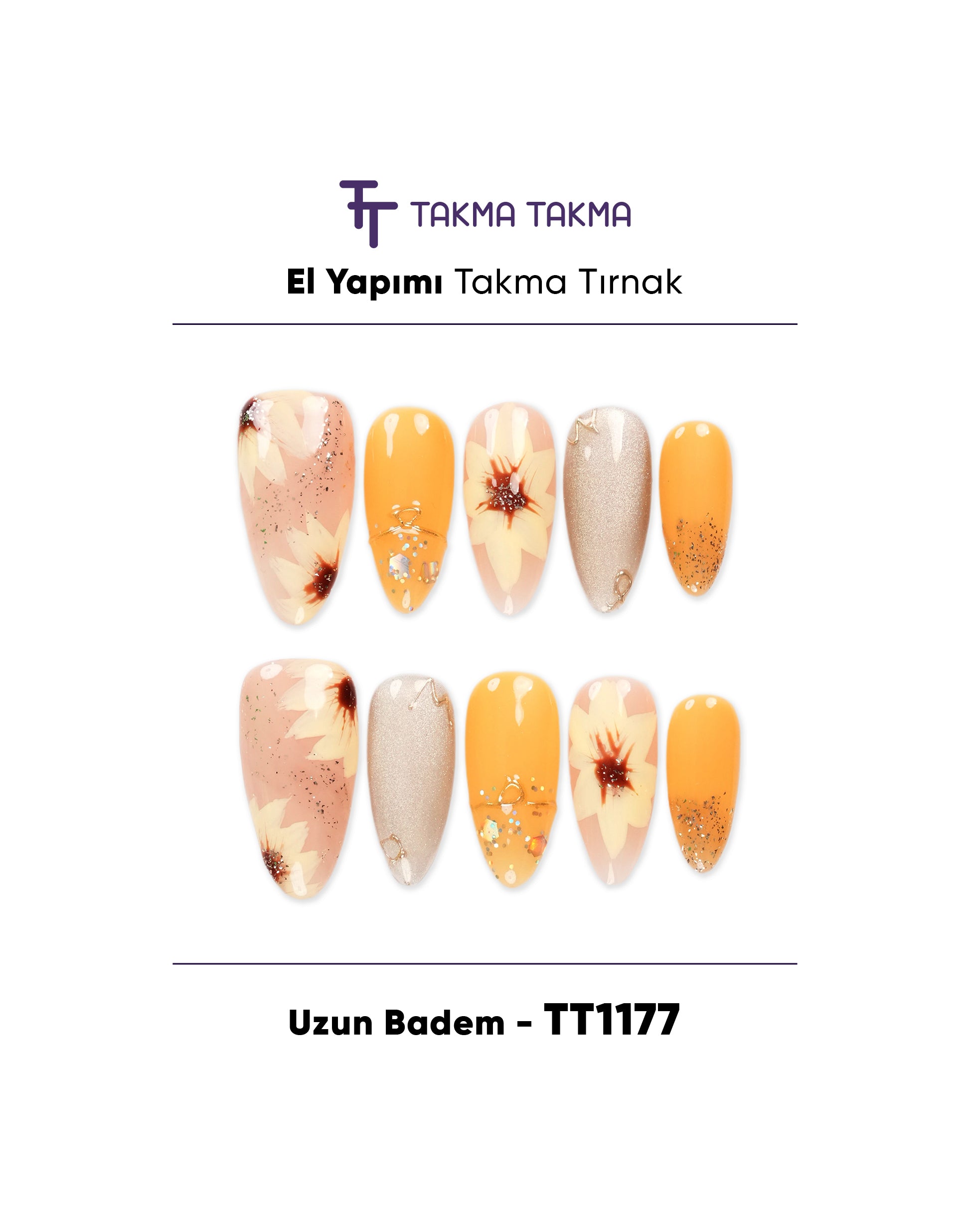10'lu Orta Balerin KOBL1661 Tekrar Kullanılabilir El Yapımı Protez Takma Tırnak