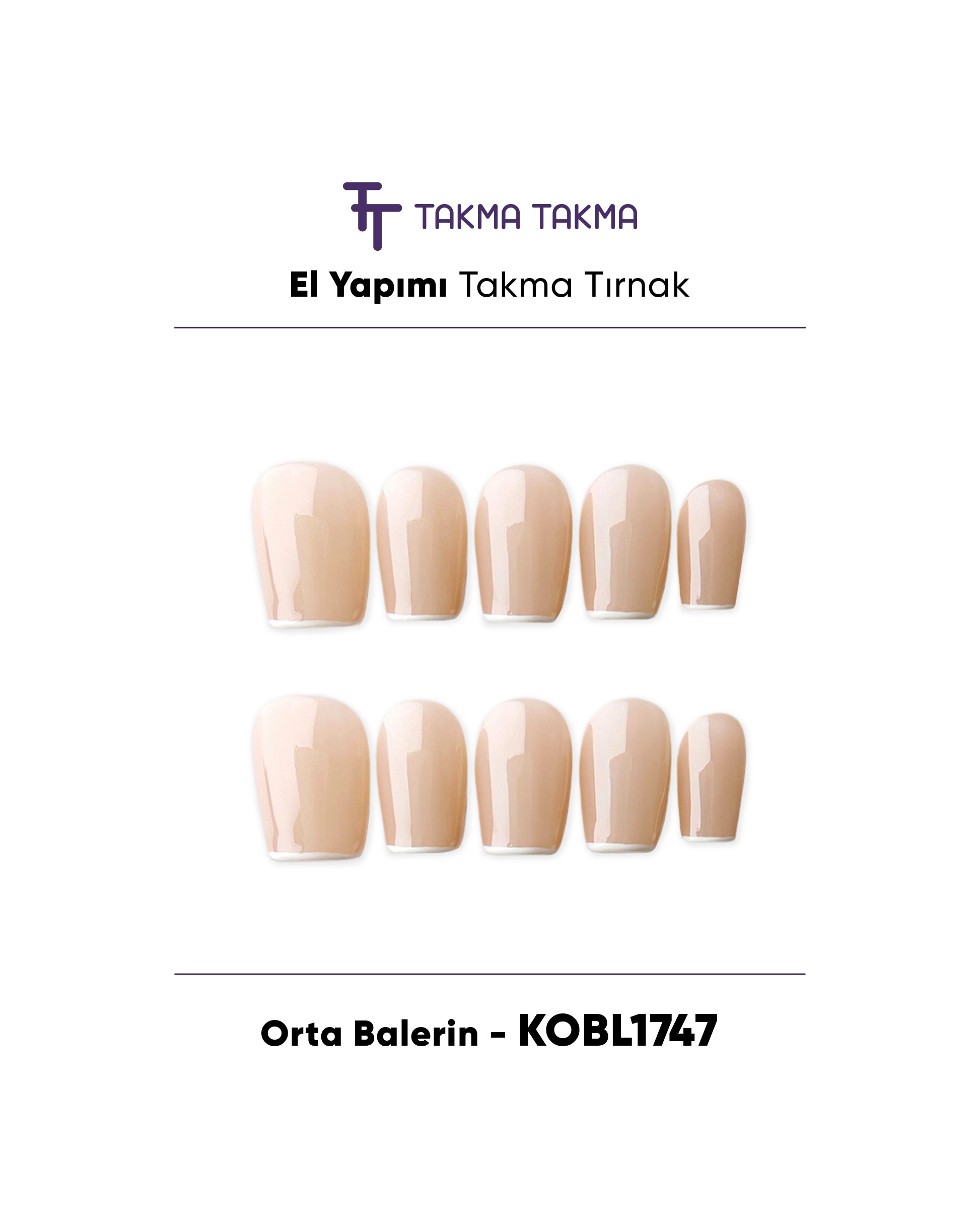 10'lu Ten Orta Balerin KOBL1747 Tekrar Kullanılabilir El Yapımı Protez Takma Tırnak