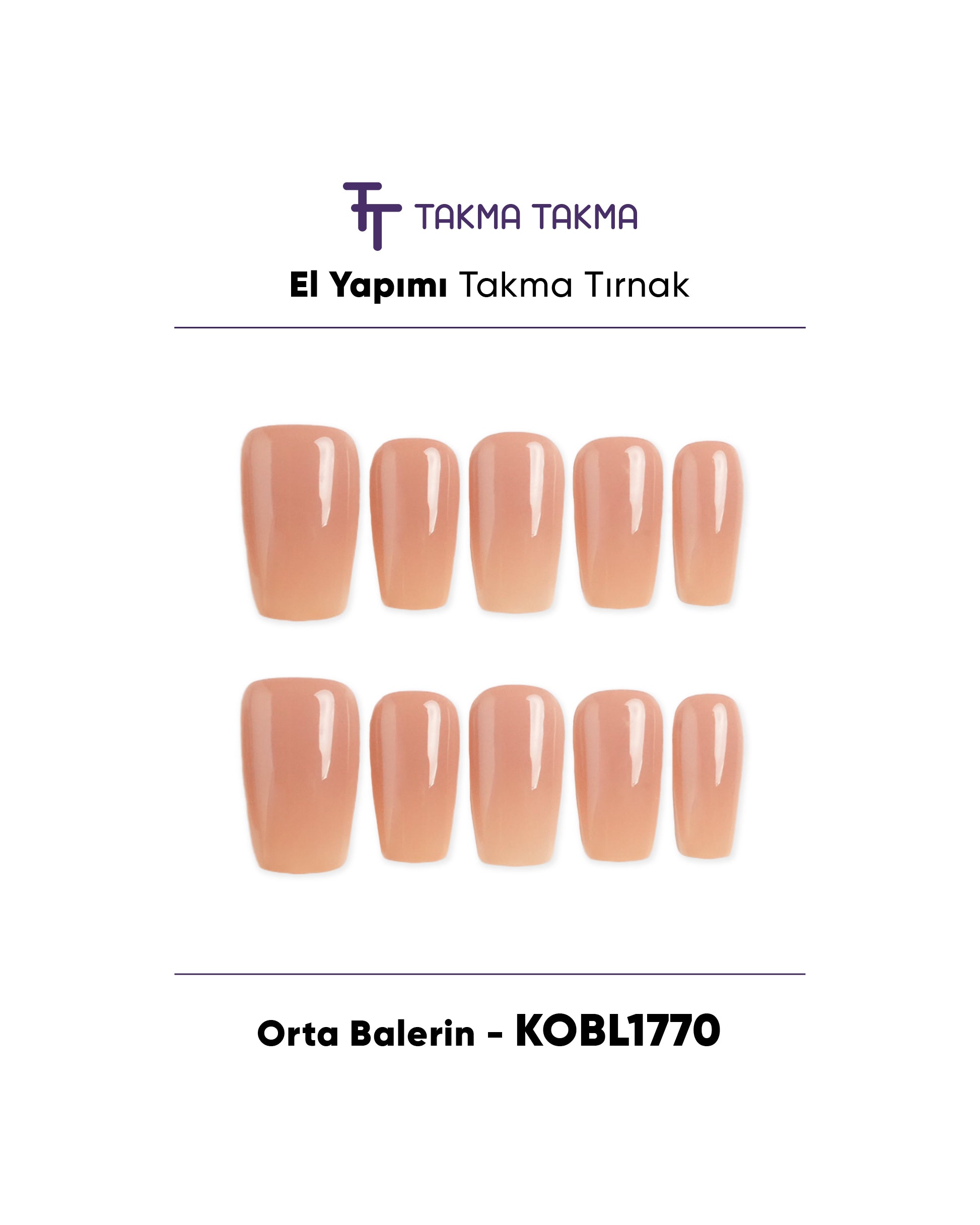 KOBL1770 Orta Balerin 10'lu Tekrar Kullanılabilir El Yapımı Protez Takma Tırnak Takma Takma