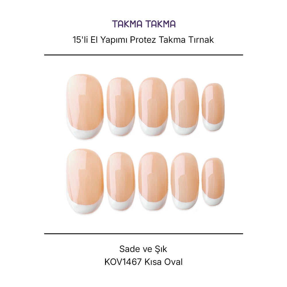 15'li Ten Rengi Kısa Oval KOV1467FI Tekrar Kullanılabilir El Yapımı Protez Takma Tırnak Takma Takma