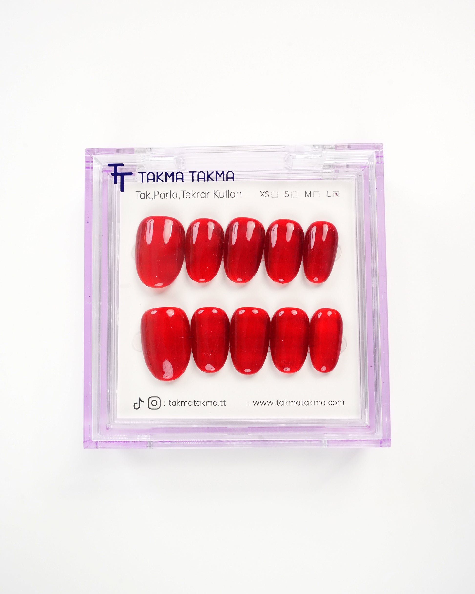 15'li Kırmızı Kısa Oval KOV1561 Tekrar Kullanılabilir El Yapımı Protez Takma Tırnak