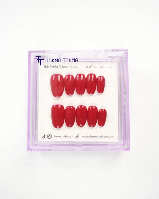 15'li Kırmızı Kısa Oval KOV1562 Tekrar Kullanılabilir El Yapımı Protez Takma Tırnak