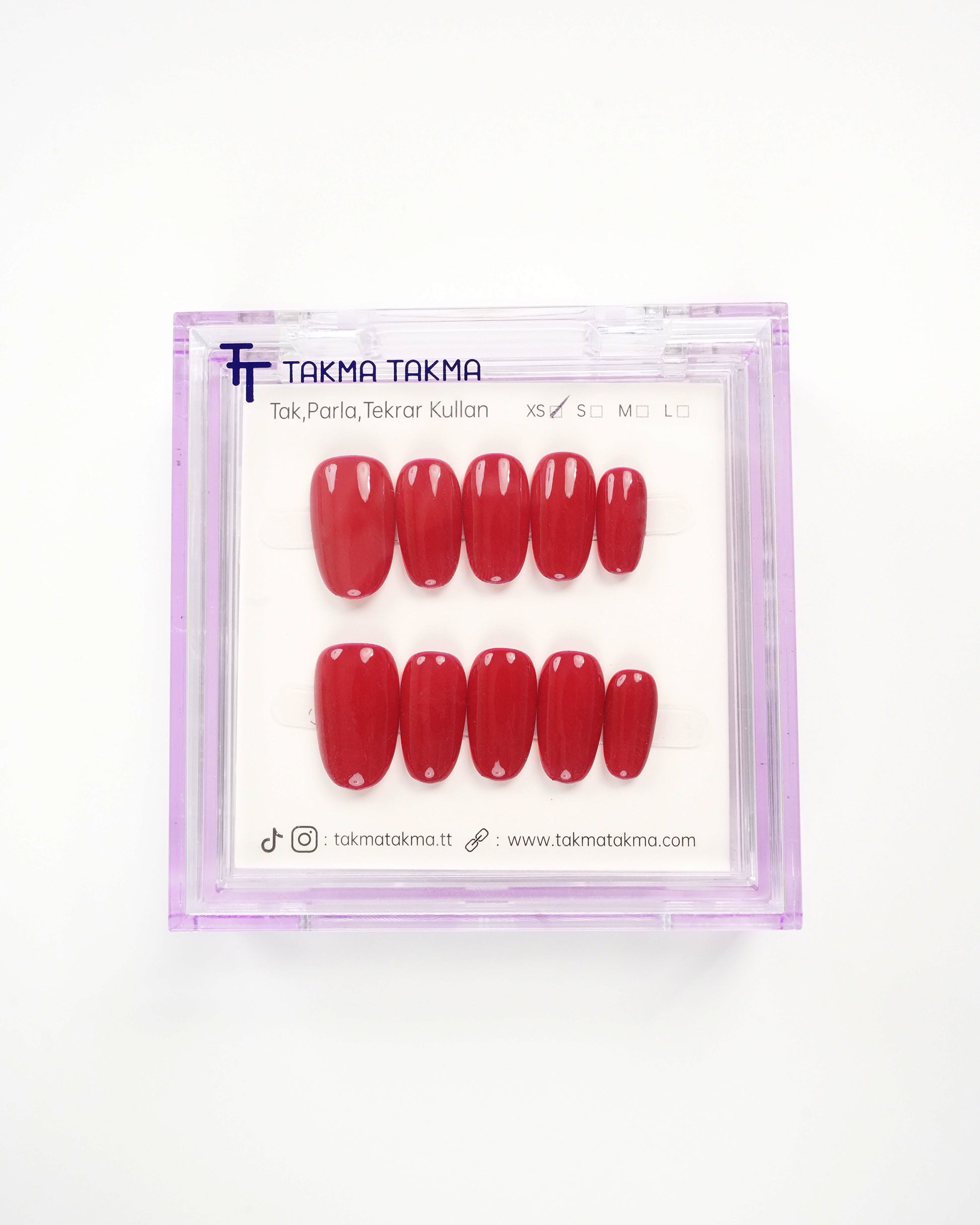 15'li Kırmızı Kısa Oval KOV1562 Tekrar Kullanılabilir El Yapımı Protez Takma Tırnak