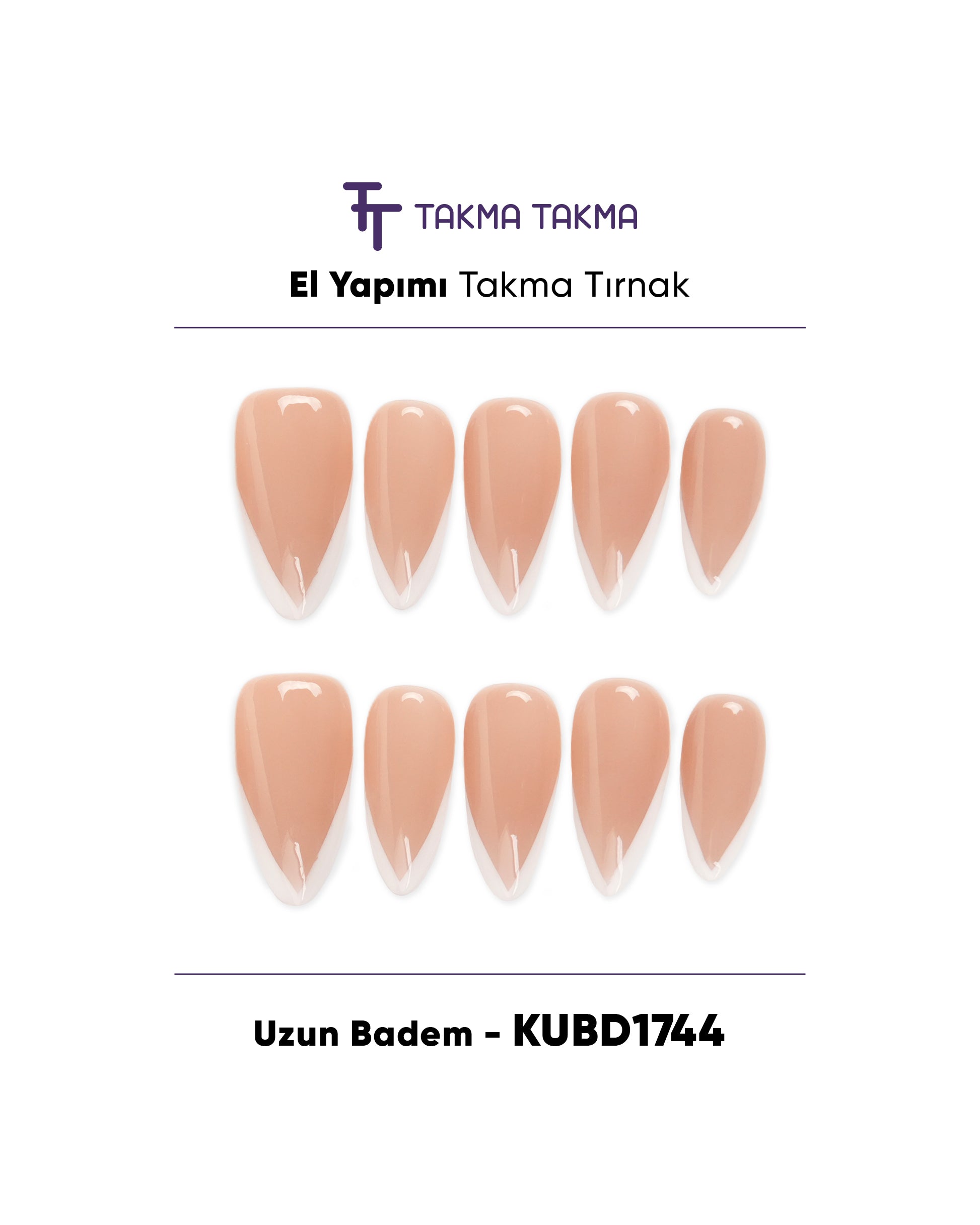 10'lu KUBD174 Uzun Badem Tekrar Kullanılabilir El Yapımı Protez Takma Tırnak Takma Takma