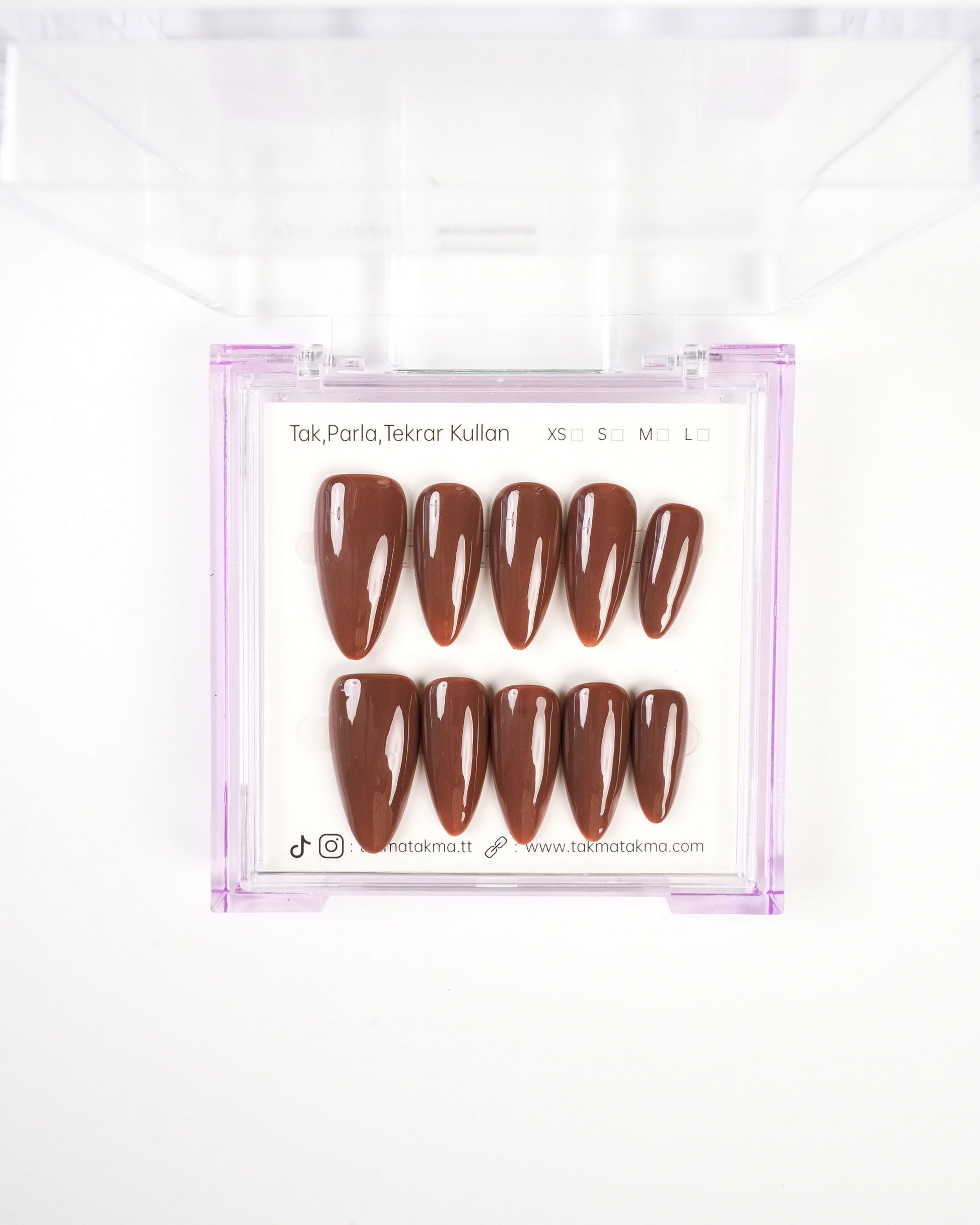 KUBD1756 Uzun Badem 15'li Tekrar Kullanılabilir El Yapımı Protez Takma Tırnak