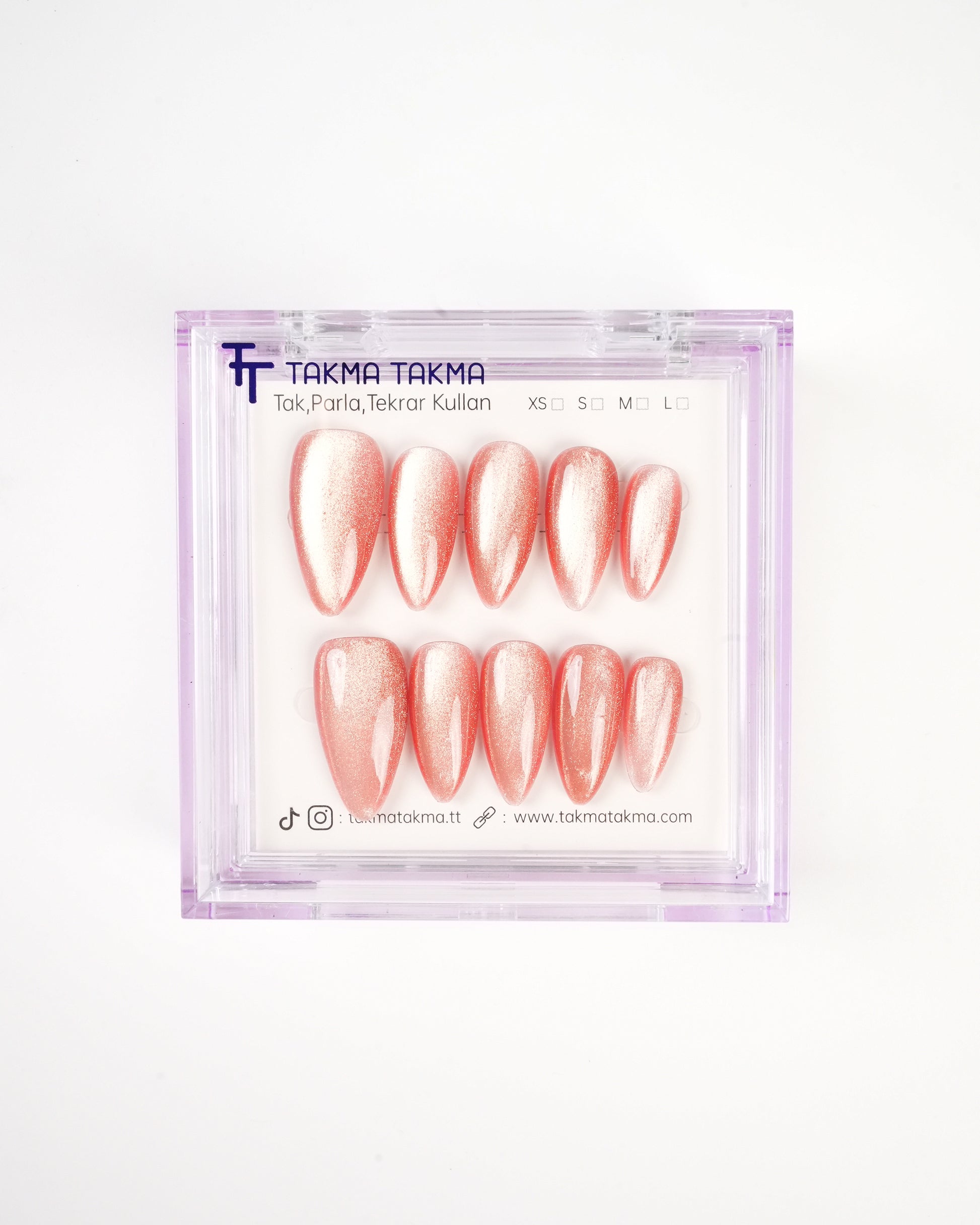 KUBD1766 Uzun Badem 15'li Tekrar Kullanılabilir El Yapımı Protez Takma Tırnak