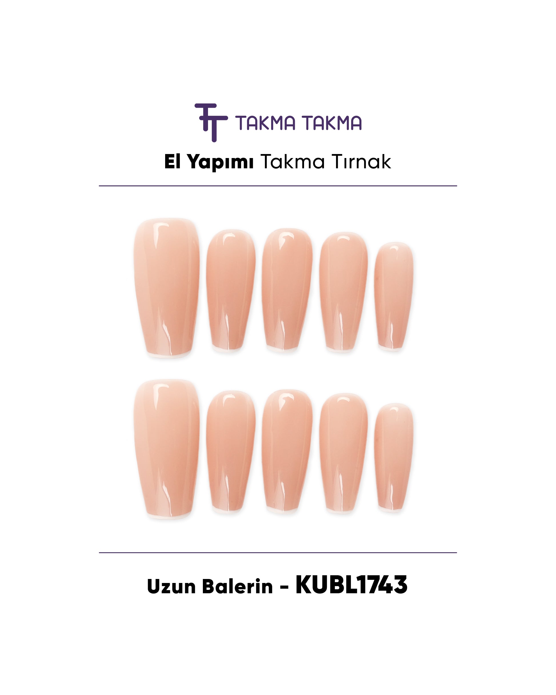 10'lu Uzun Balerin KUBL1743 Tekrar Kullanılabilir El Yapımı Protez Takma Tırnak
