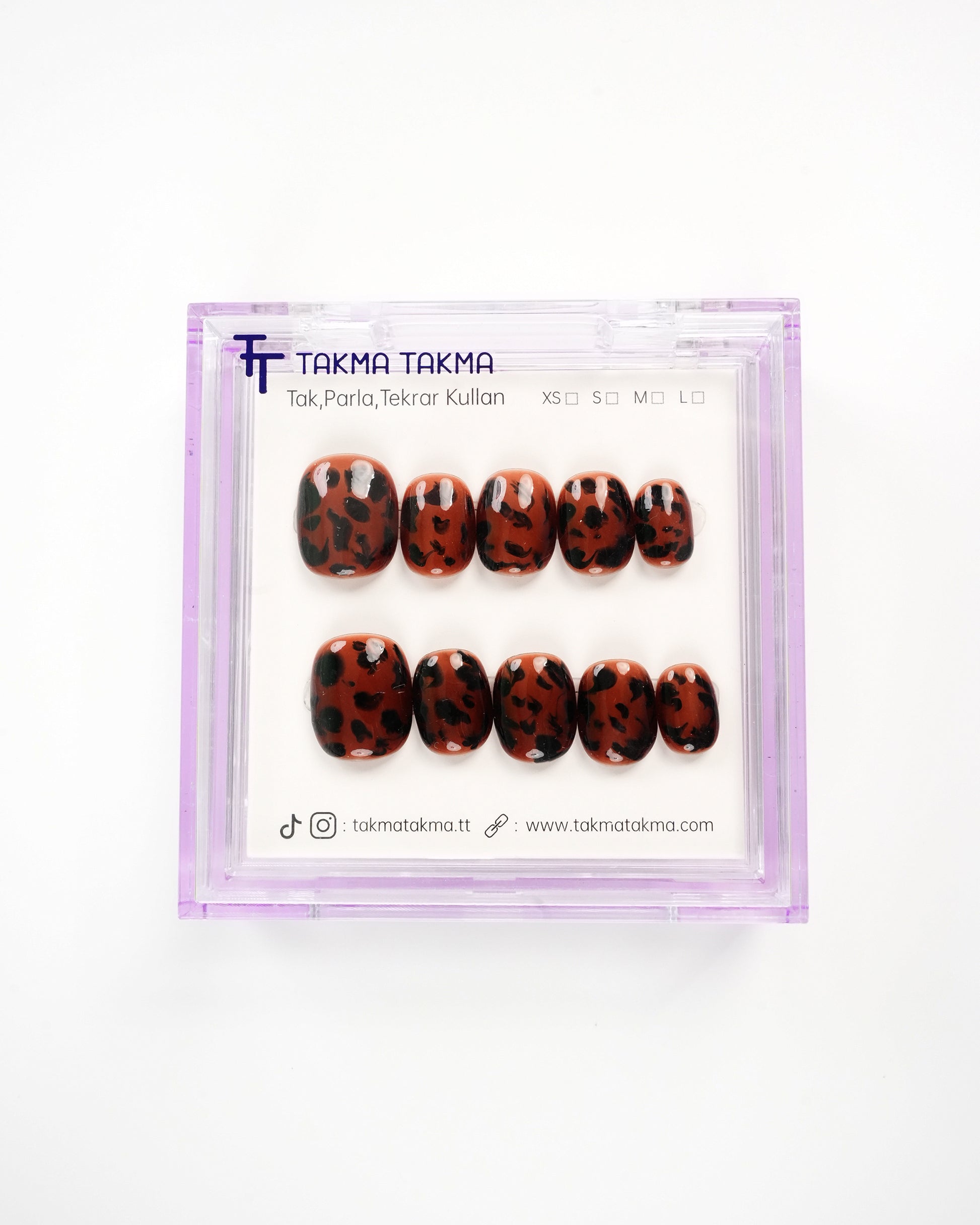 15'li Kahve Kısa Yuvarlak KYL1508 Tekrar Kullanılabilir El Yapımı Protez Takma Tırnak