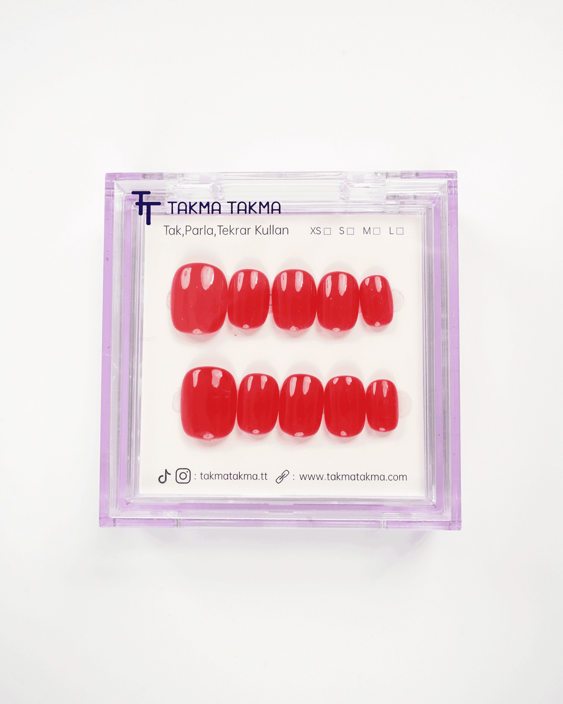 15'li Kırmızı Kısa Yuvarlak KYL1518 Tekrar Kullanılabilir El Yapımı Protez Takma Tırnak