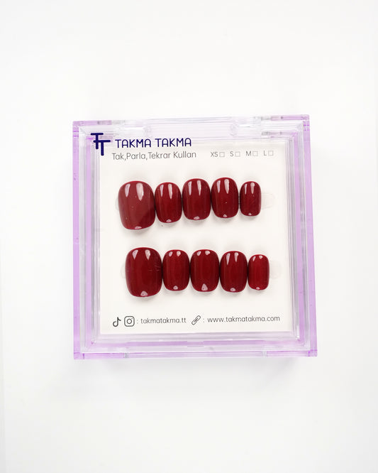 15'li Bordo Kısa Yuvarlak KYL1519 Tekrar Kullanılabilir El Yapımı Protez Takma Tırnak