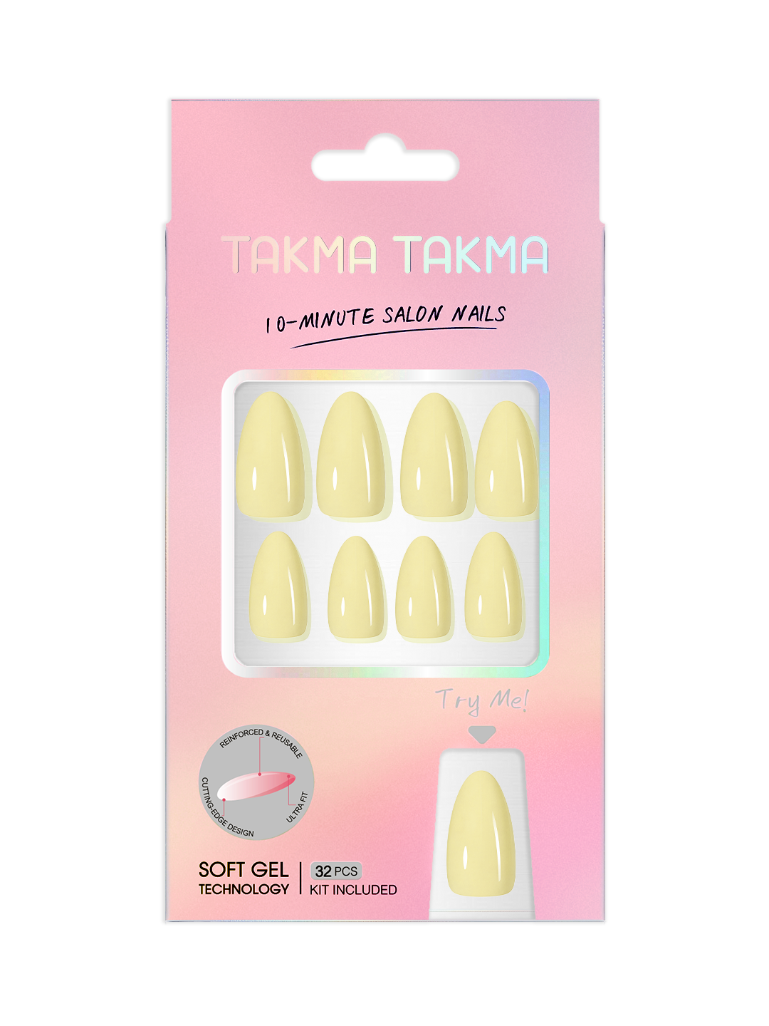 Sarı Kısa Badem Soft Jel Takma Tırnak MKBD-3534