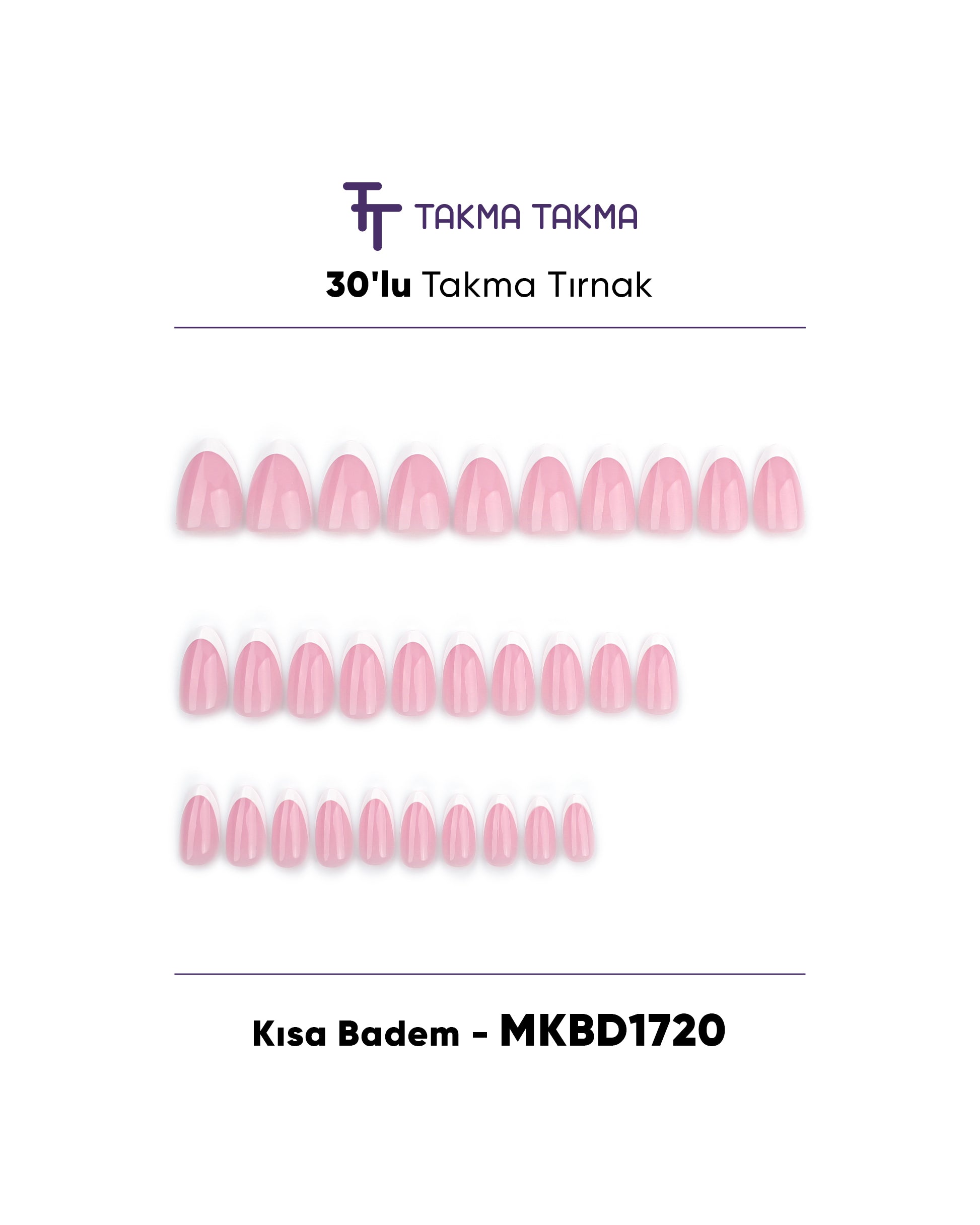 MKBD1720 Kısa Badem Standart Beden 30'lu Tekrar Kullanılabilir Protez Takma Tırnak Takma Takma