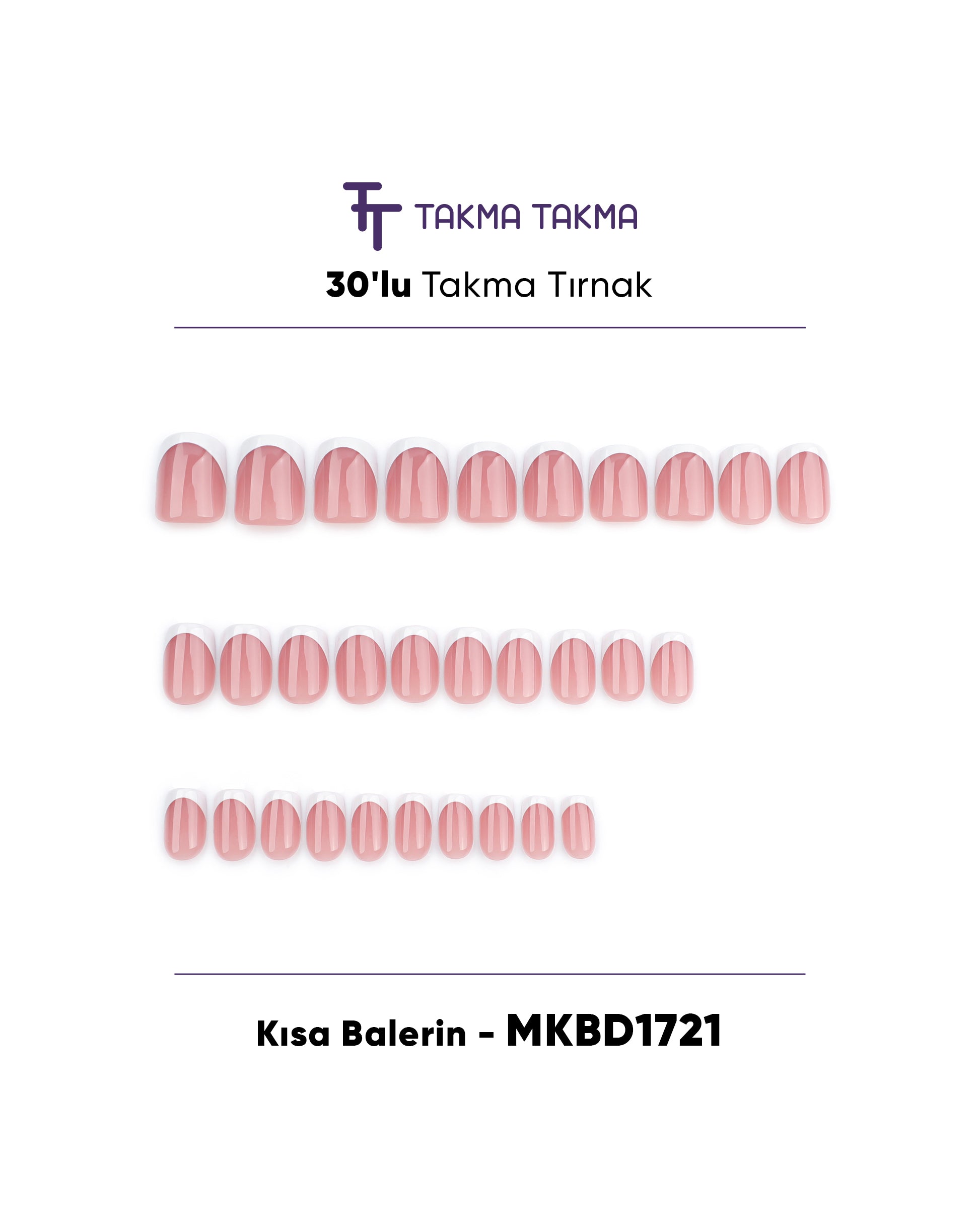 MKBD1721 Kısa Badem Standart Beden 30'lu Tekrar Kullanılabilir Protez Takma Tırnak Takma Takma