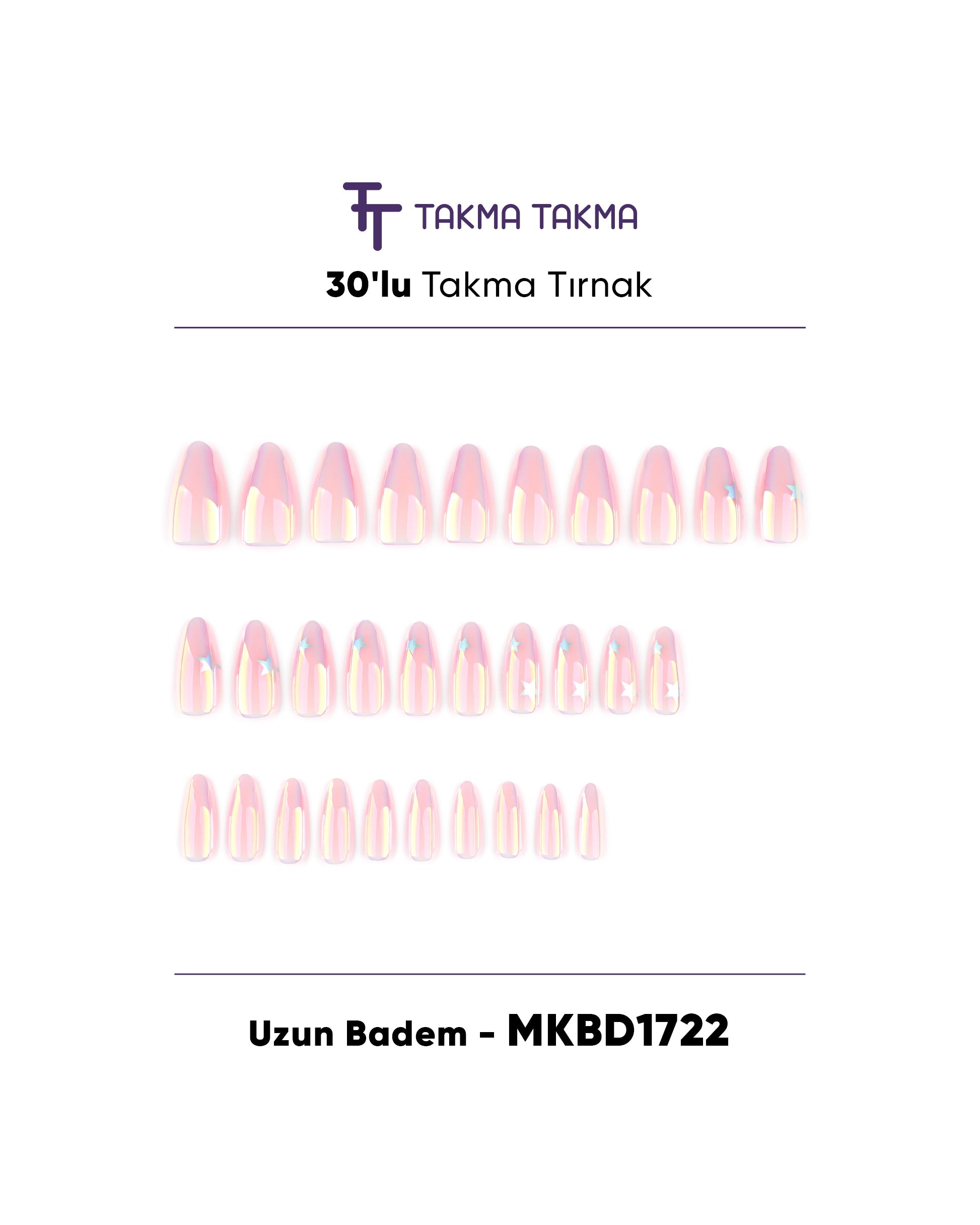 MKBD1722 Kısa Badem Standart Beden 30'lu Tekrar Kullanılabilir Protez Takma Tırnak Takma Takma