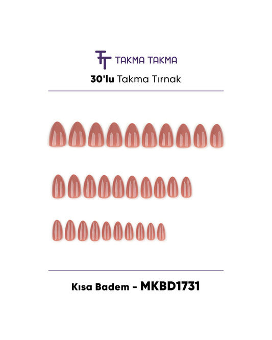 MKBD1731 Kısa Badem Standart Beden 30'lu Tekrar Kullanılabilir Protez Takma Tırnak