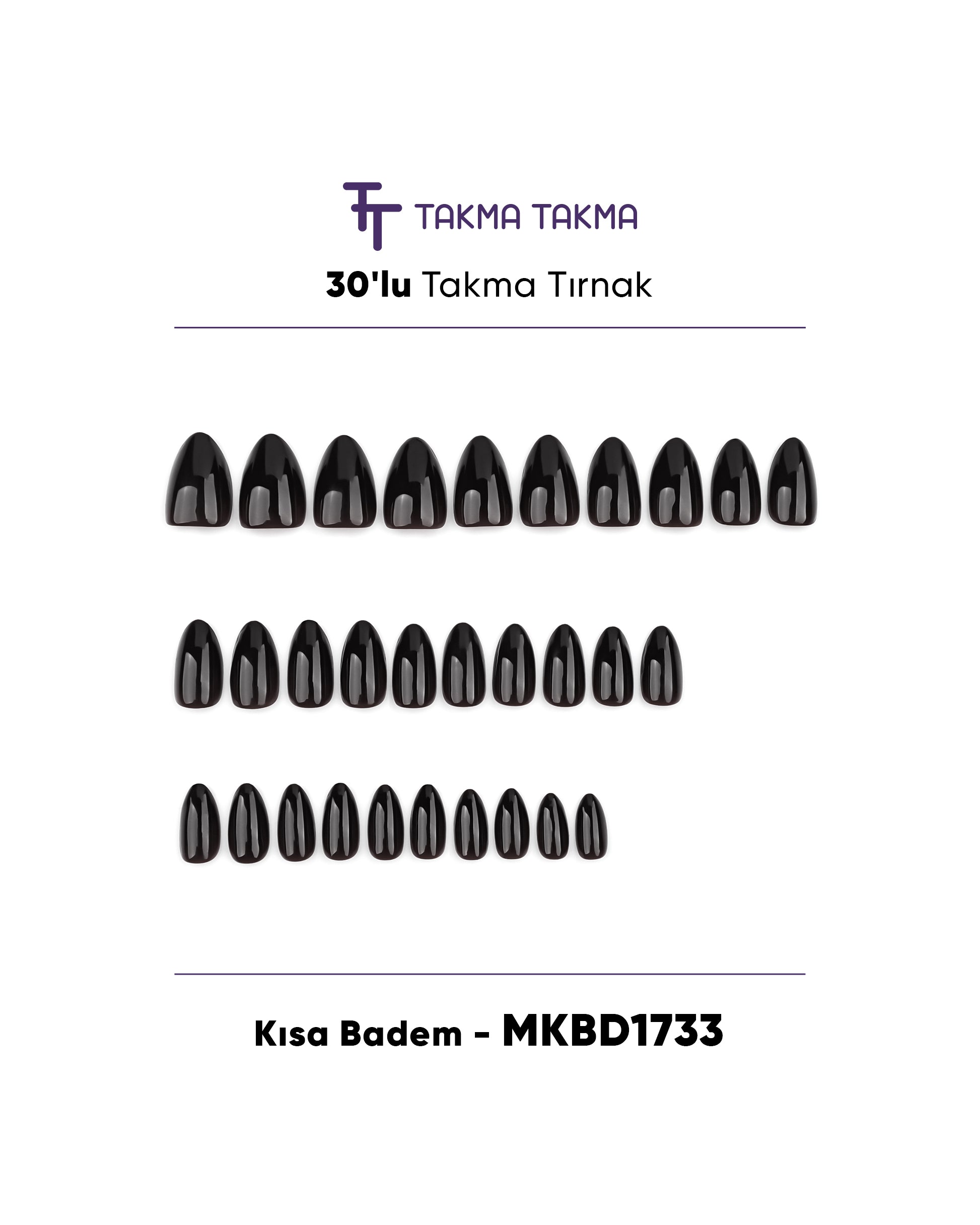 MKBD1733 Kısa Badem Standart Beden 30'lu Tekrar Kullanılabilir Protez Takma Tırnak Takma Takma