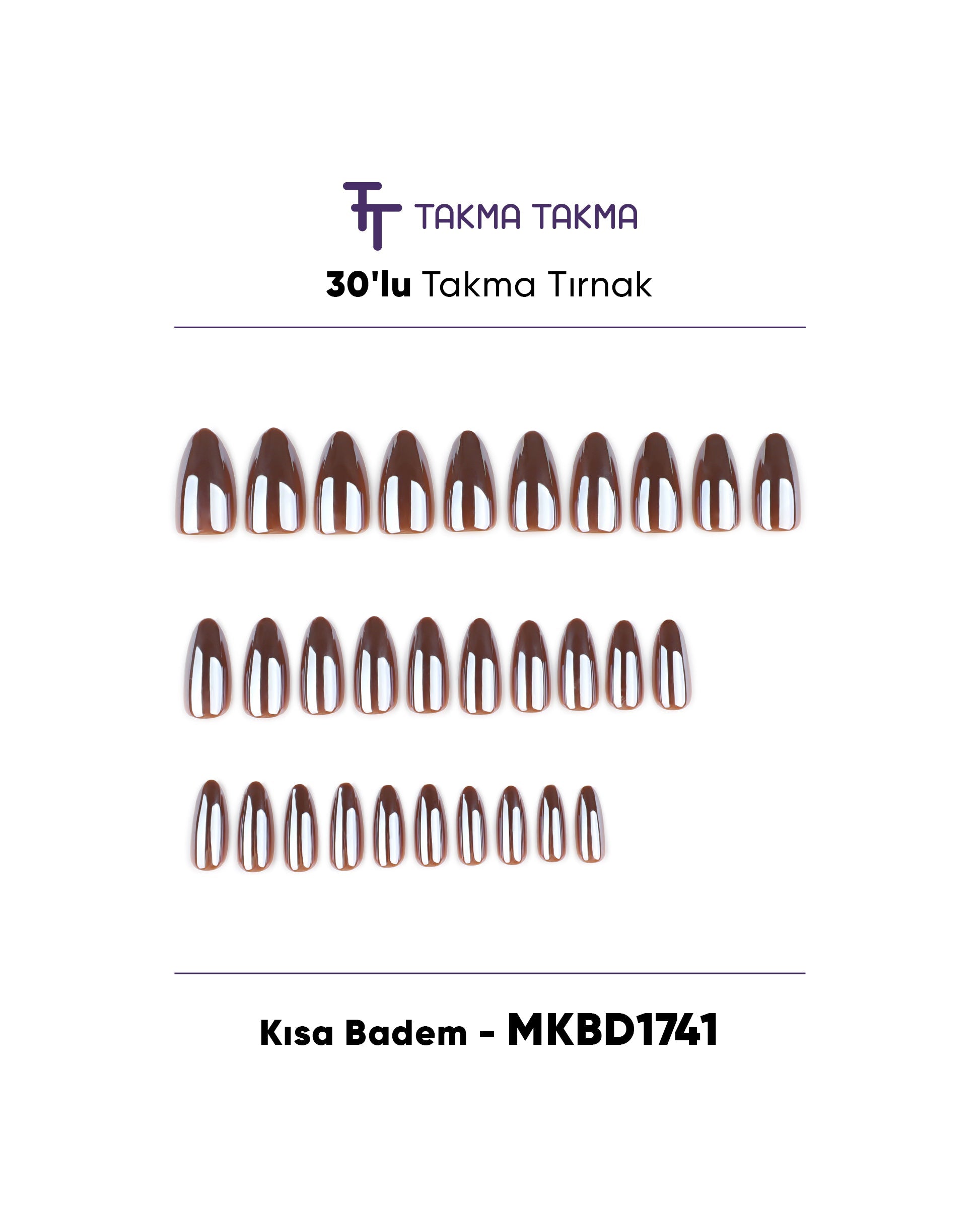 MKBD1741 Kısa Badem Standart Beden 30'lu Tekrar Kullanılabilir Protez Takma Tırnak Takma Takma