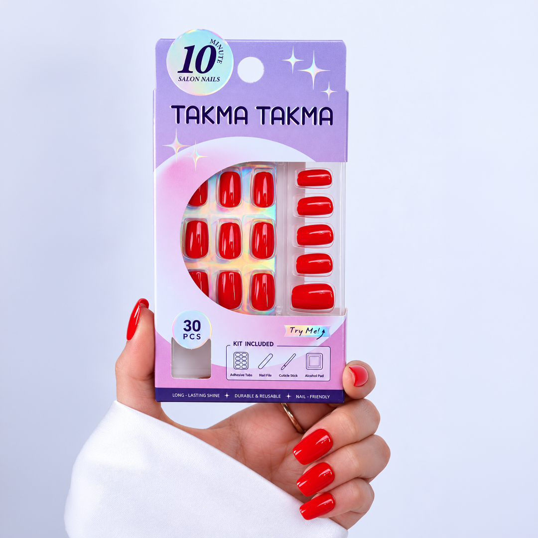 Kırmızı Klasik Kısa Balerin Soft Jel Standart Beden 30'lu Takma Tırnak MKBL3655