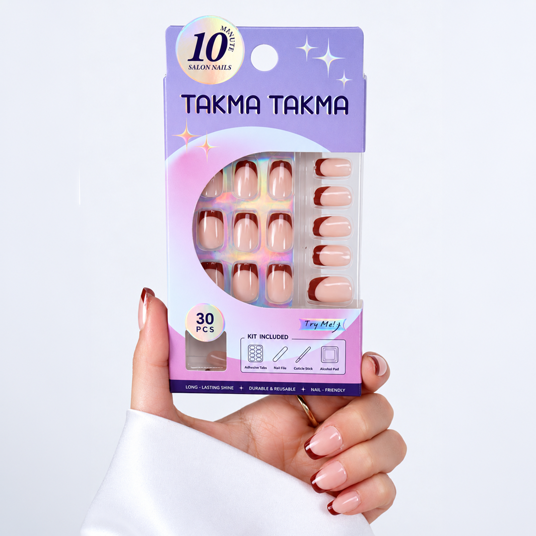 Nude Bordo French Kısa Balerin Soft Jel Standart Beden 30'lu Takma Tırnak MKBL3659