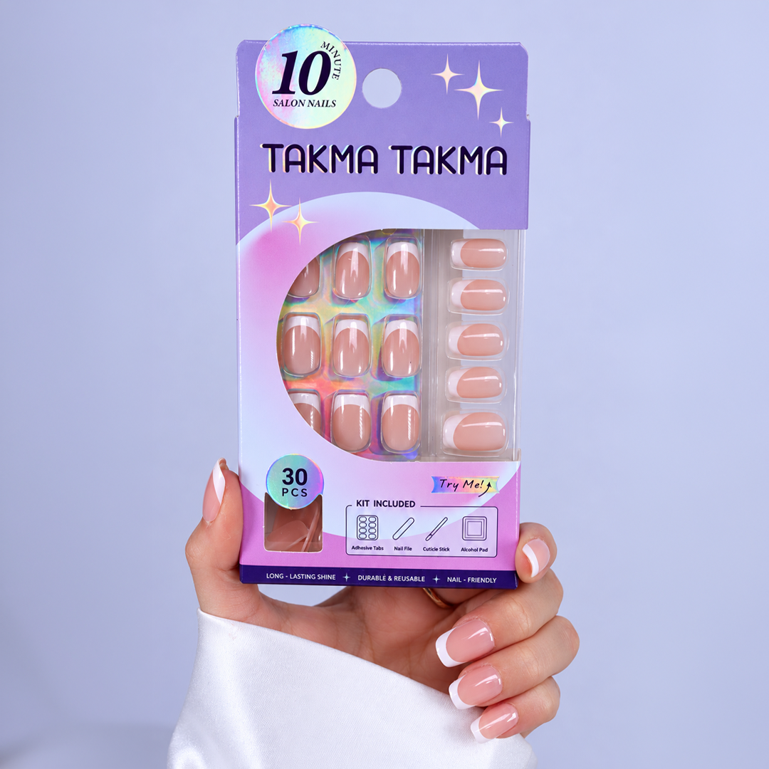 Nude Beyaz Klasik French Kısa Balerin Soft Jel Standart Beden 30'lu Takma Tırnak MKBL3660