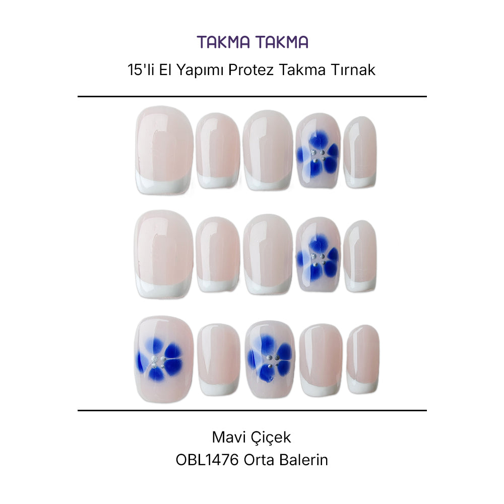 15'li Beyaz Orta Balerin OBL1476 Tekrar Kullanılabilir El Yapımı Protez Takma Tırnak