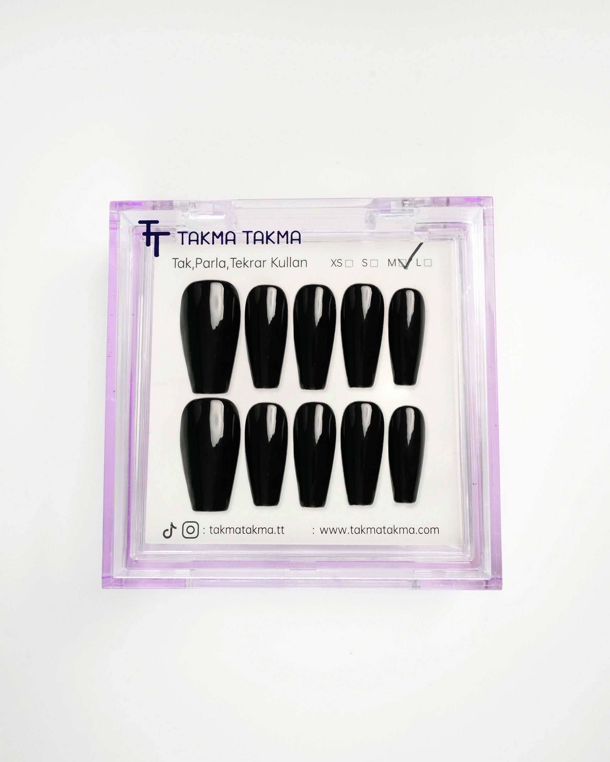 15'li Siyah Orta Balerin OBL1555 Tekrar Kullanılabilir El Yapımı Protez Takma Tırnak