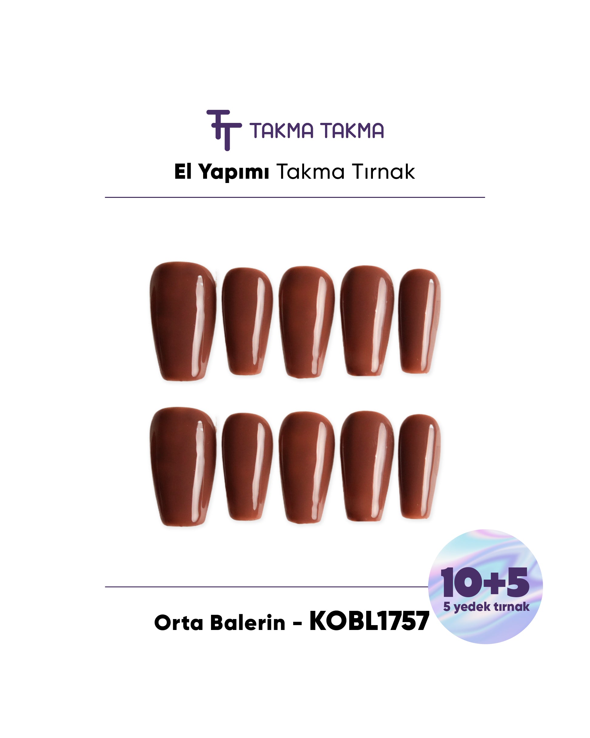 KOBL1757 Orta Balerin 15'li Tekrar Kullanılabilir El Yapımı Protez Takma Tırnak Takma Takma
