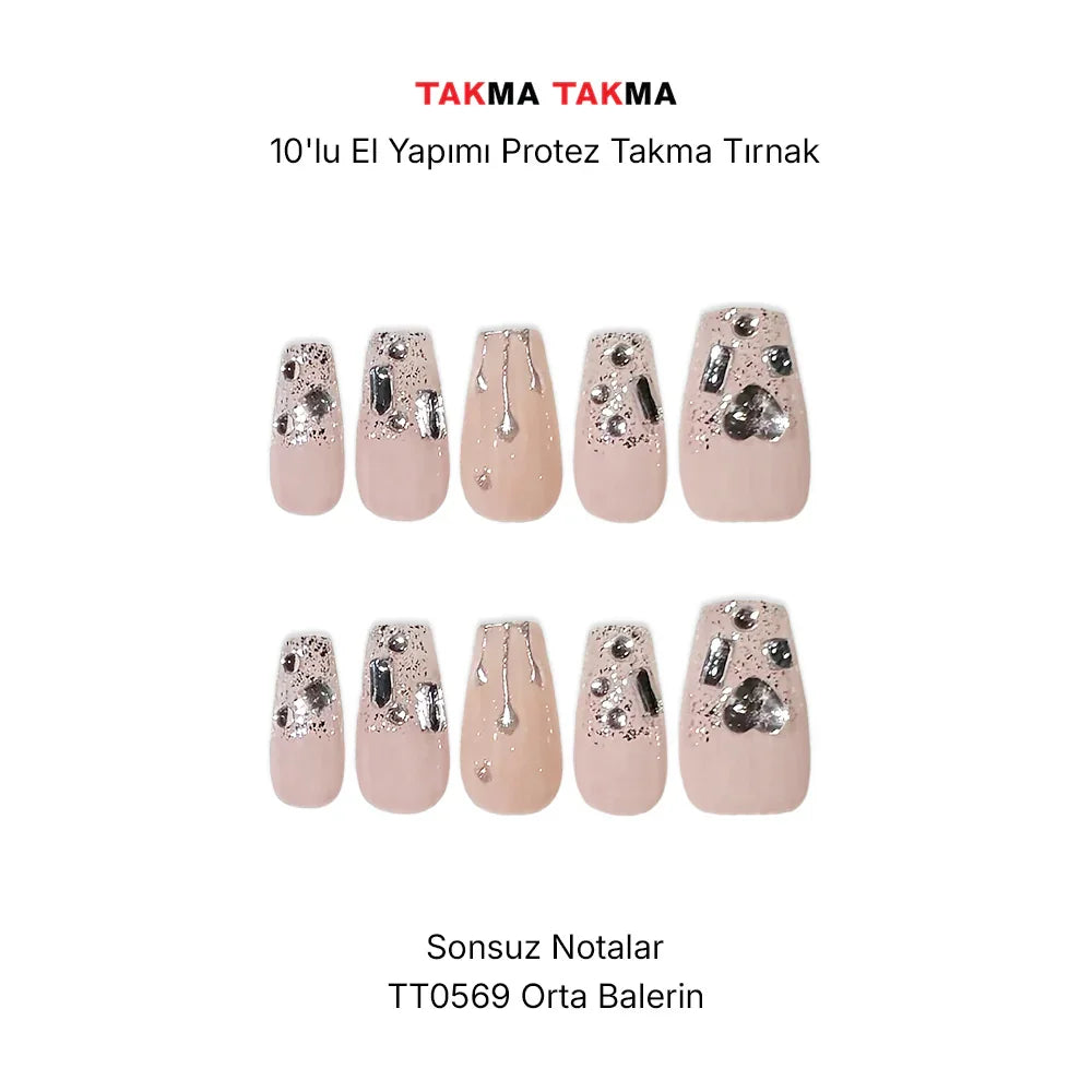 10'lu Ten Rengi Orta Balerin TT0569 Tekrar Kullanılabilir El Yapımı Protez Takma Tırnak