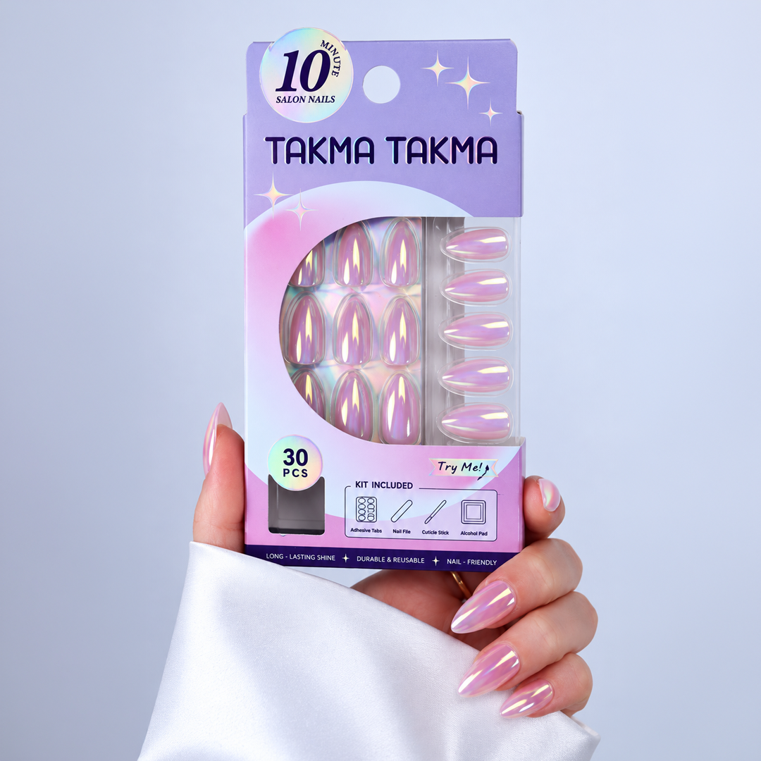 Pembe İnci Tozu Kısa Badem Soft Jel Standart Beden 30'lu Takma Tırnak MKBD3667