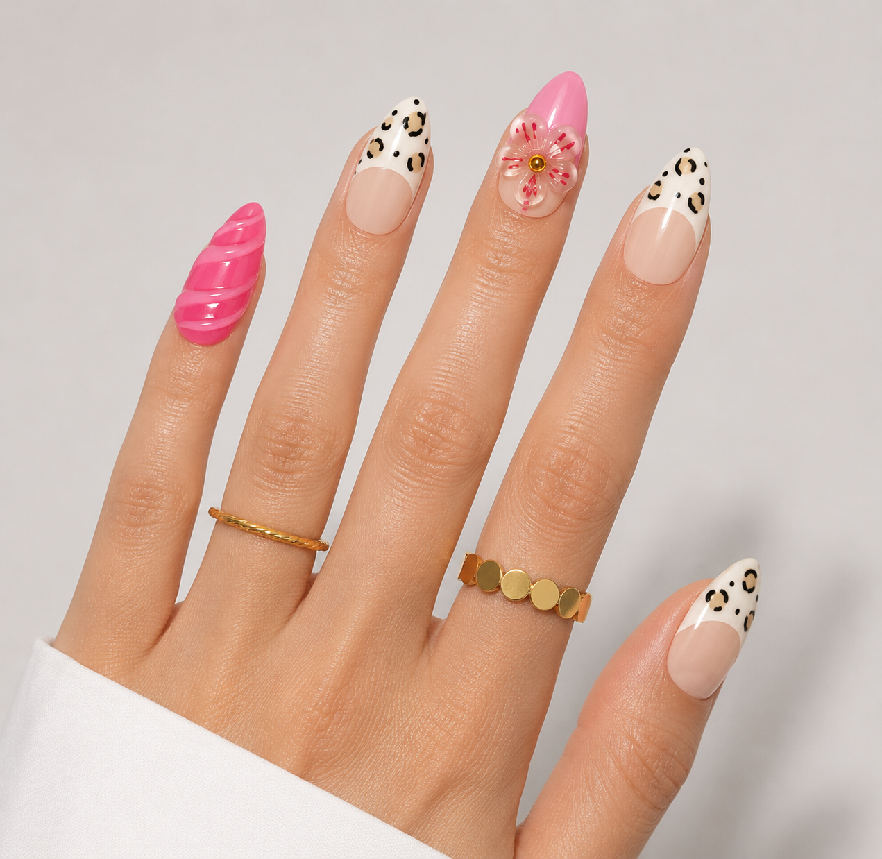 Pembe Nail Art Kısa Badem El Yapımı Jel Takma Tırnak KKBD1786