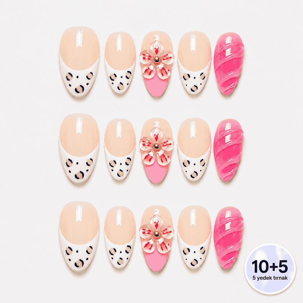Pembe Nail Art Kısa Badem El Yapımı Jel Takma Tırnak KKBD1786