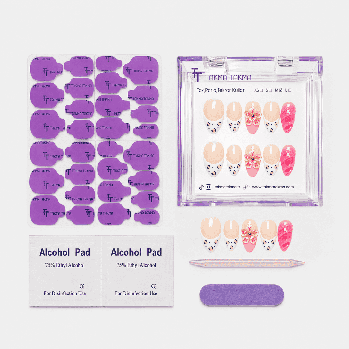 Pembe Nail Art Kısa Badem El Yapımı Jel Takma Tırnak KKBD1786