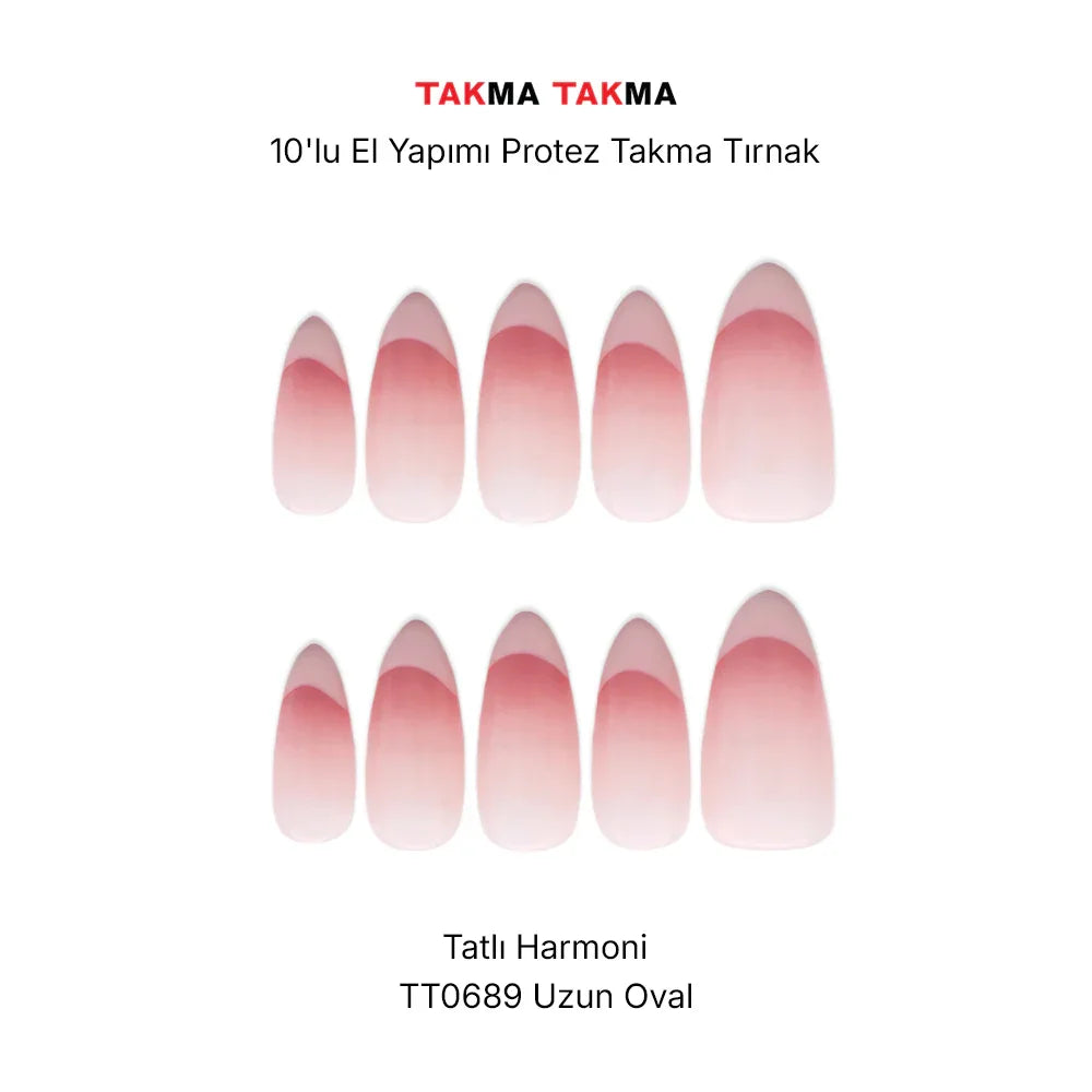 10'lu Ten Rengi Uzun Oval TT0689 Tekrar Kullanılabilir El Yapımı Protez Takma Tırnak