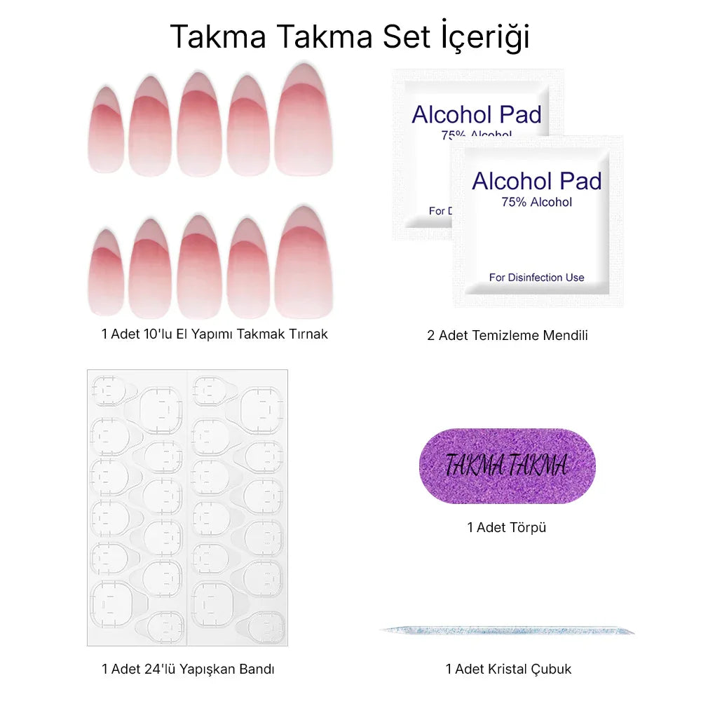 10'lu Ten Rengi Uzun Oval TT0689 Tekrar Kullanılabilir El Yapımı Protez Takma Tırnak