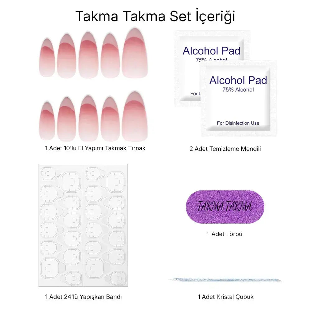 10'lu Ten Rengi Uzun Oval TT0689 Tekrar Kullanılabilir El Yapımı Protez Takma Tırnak Takma Takma