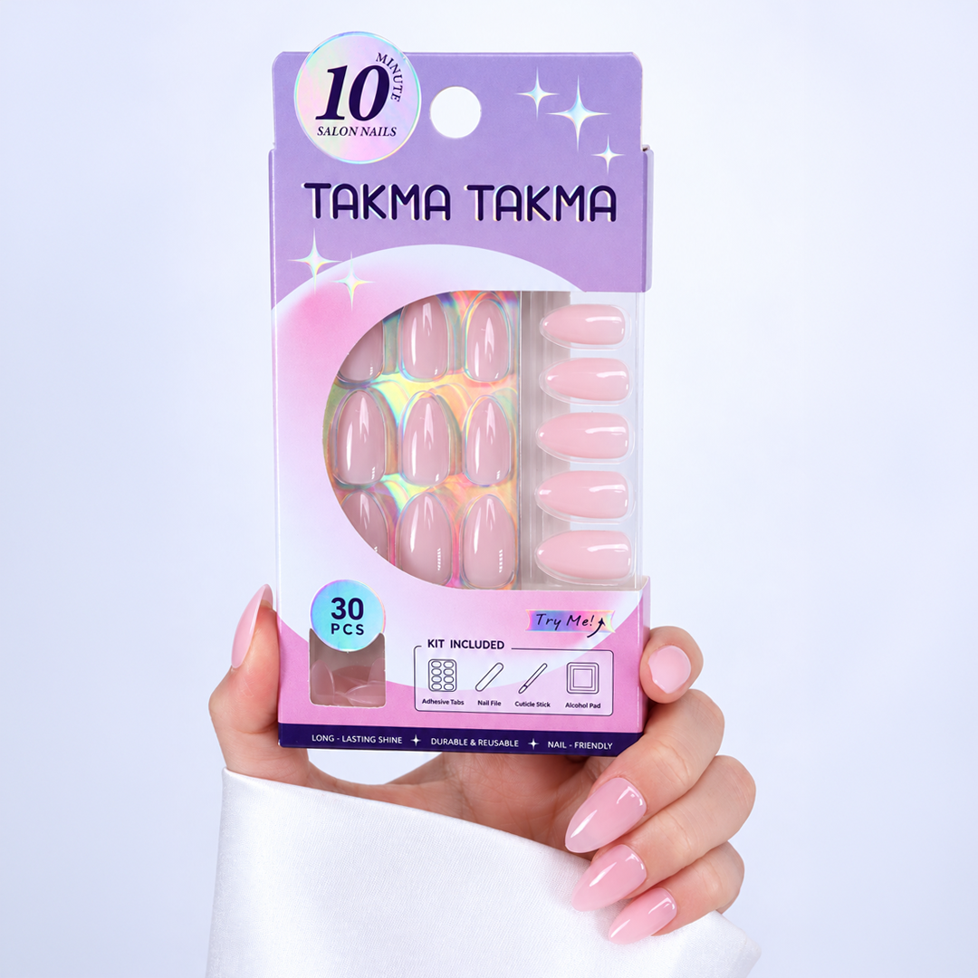 Pudra Pembe Kısa Badem Soft Jel Standart Beden 30'lu Takma Tırnak MKBD3649