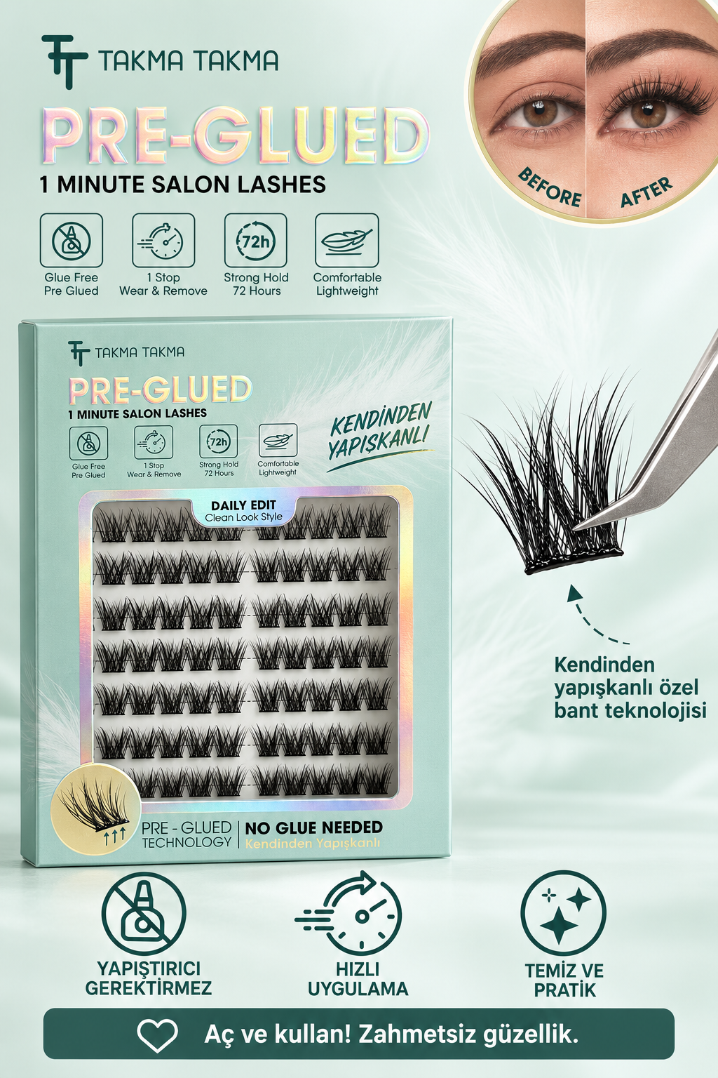 Takma Kirpik Kendinden Yapışkanlı Clean Look Style Natural Touch 10 Sıra RG10CKDM0033 – görsel 2