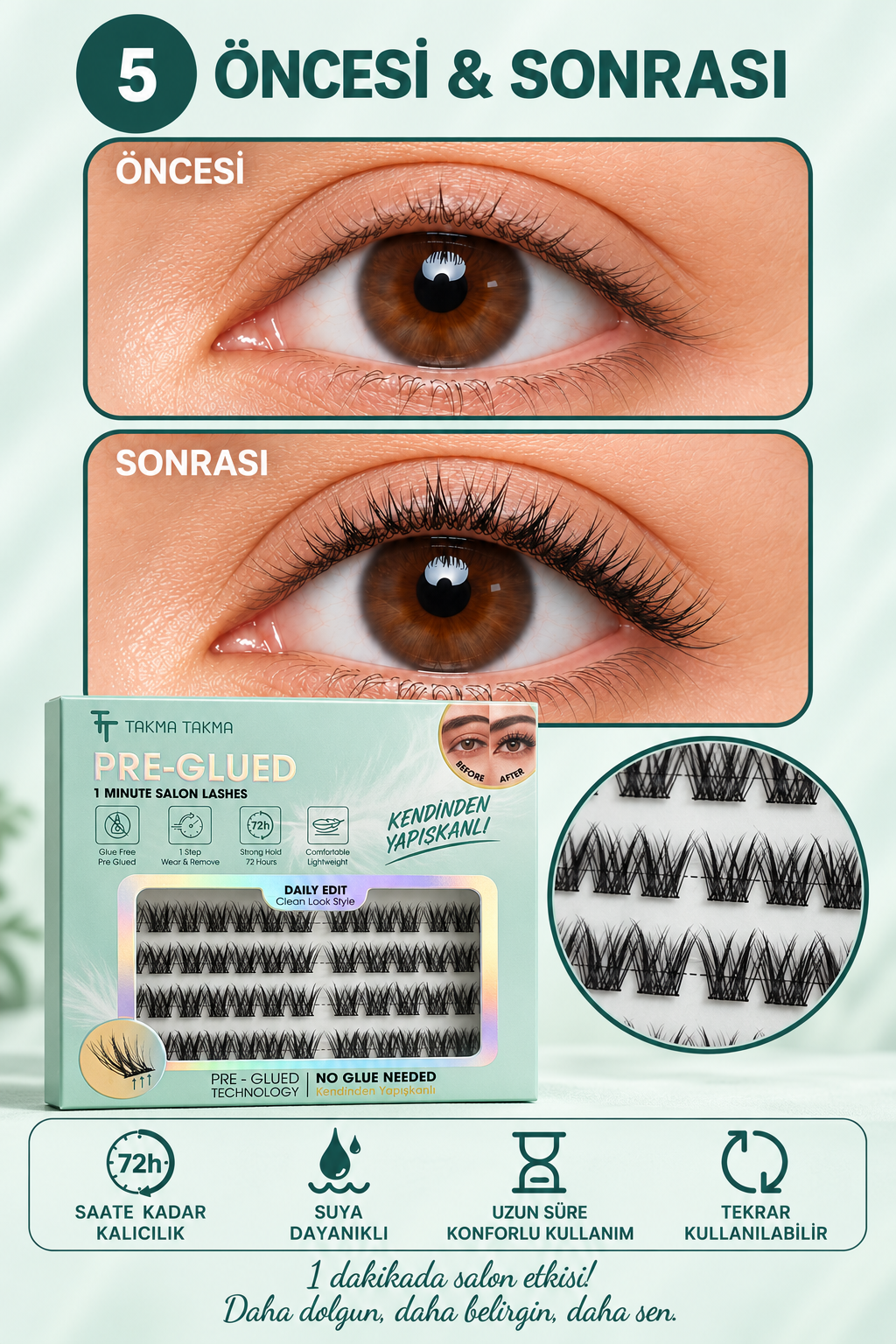 Takma Kirpik Kendinden Yapışkanlı Clean Look Style Natural Touch 10 Sıra RG10CKDM0033 – görsel 3