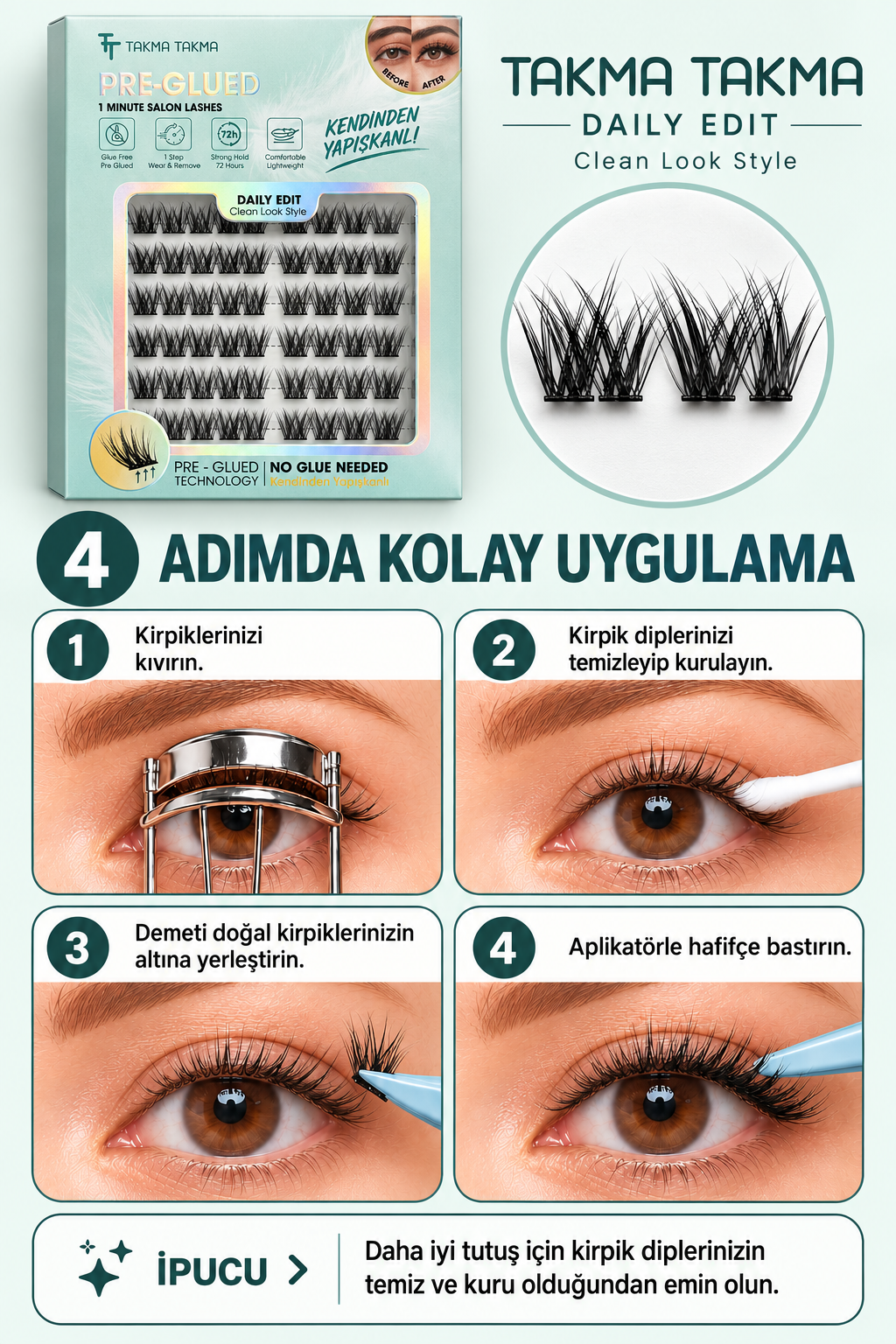 Takma Kirpik Kendinden Yapışkanlı Clean Look Style Natural Touch 10 Sıra RG10CKDM0033 – görsel 4