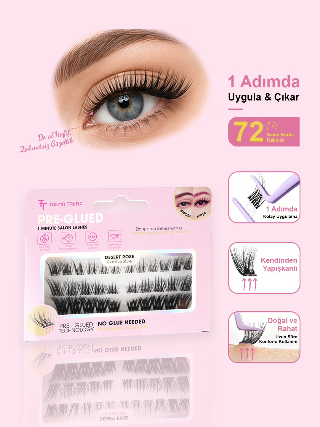 Takma Kirpik Kendinden Yapışkanlı - Cat Eye Style– Desert Rose - RG3CE0001