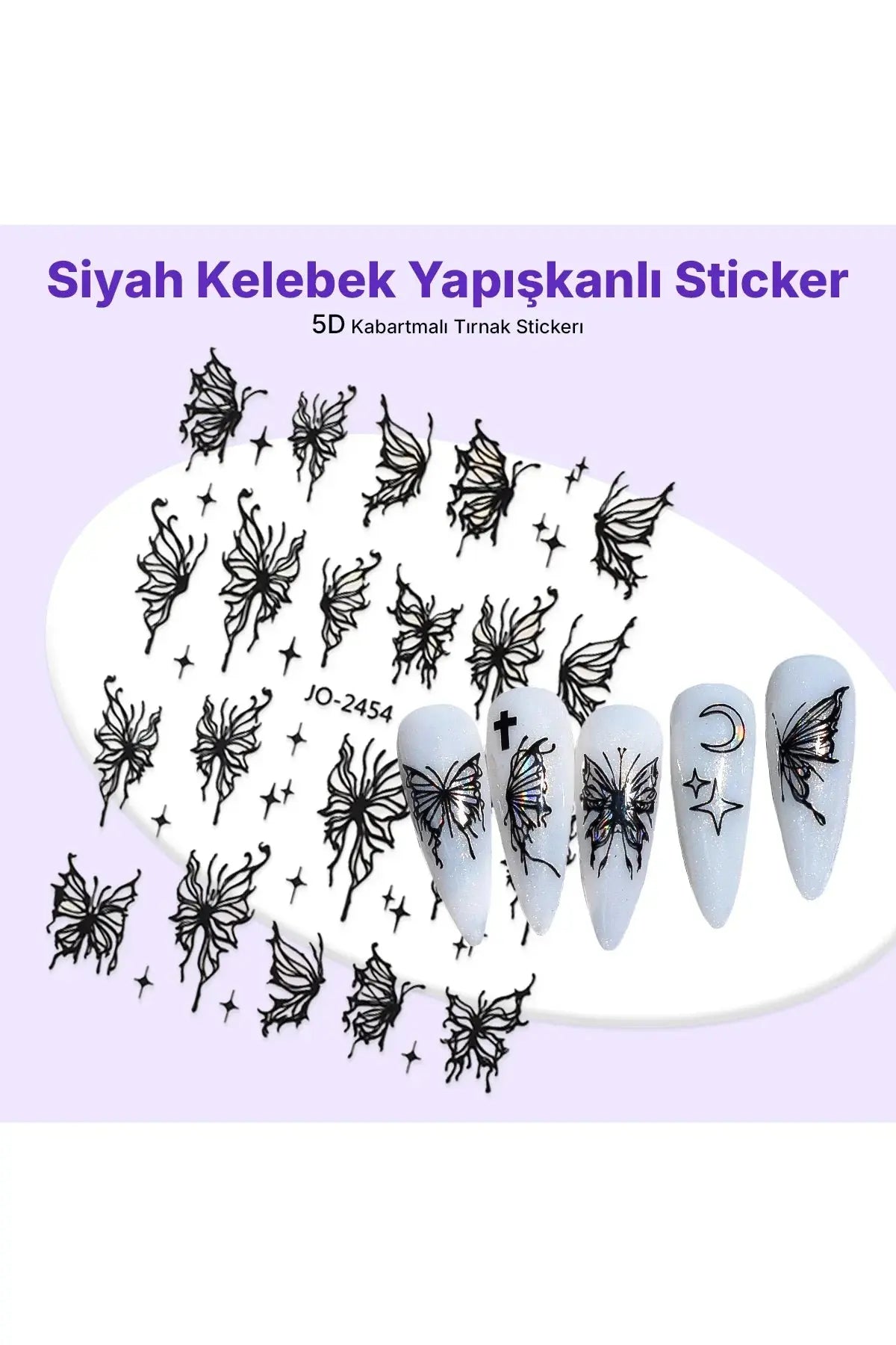 STC-JO-2454 - Siyah Kelebek Yapışkanlı Sticker Takma Takma